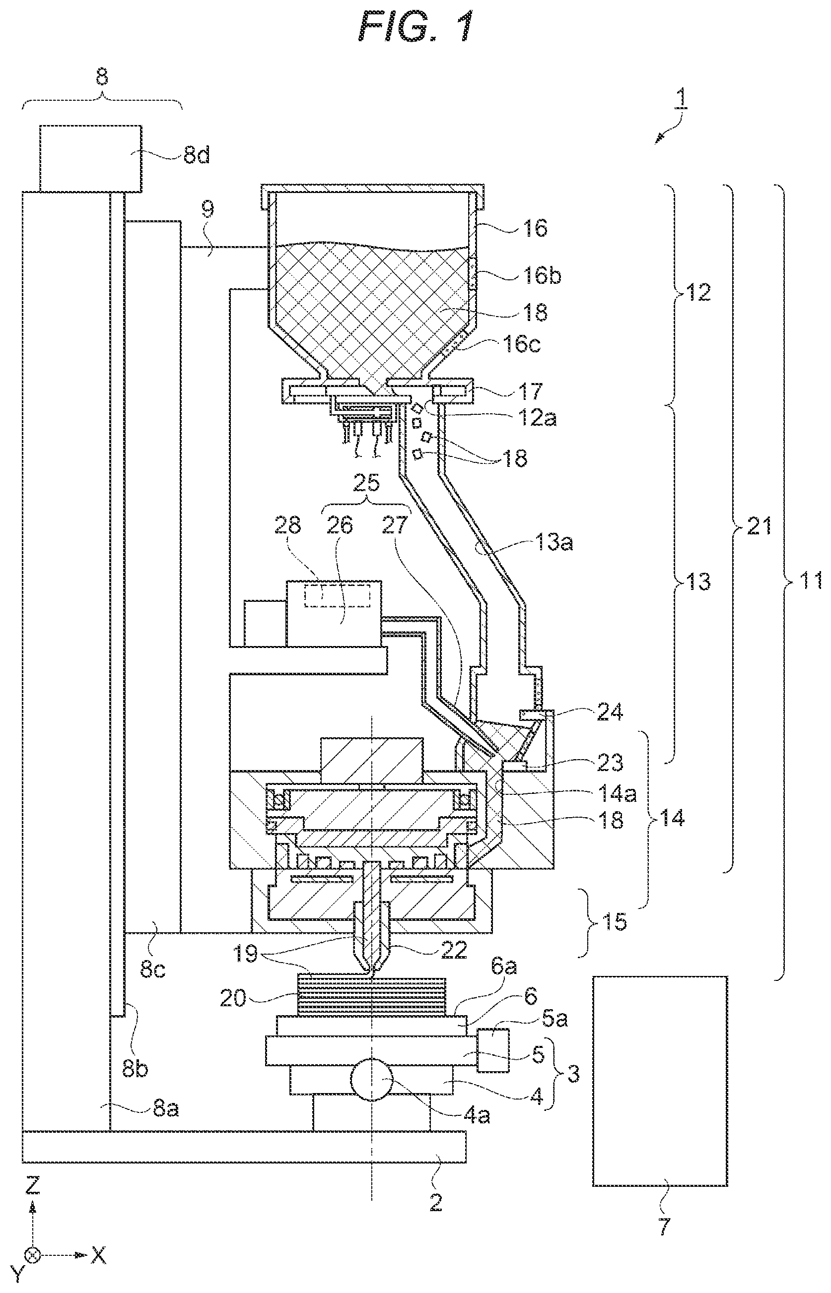 Patent US12134231 — Plasticizing device, three-dimensional shaping apparatus, and injection molding apparatus — Figure 1