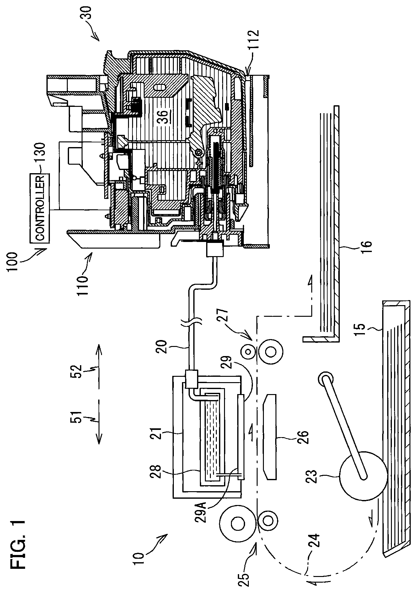 Patent US12134276 — Liquid cartridge including plate member pivotally movable between first posture and second posture — Figure 1