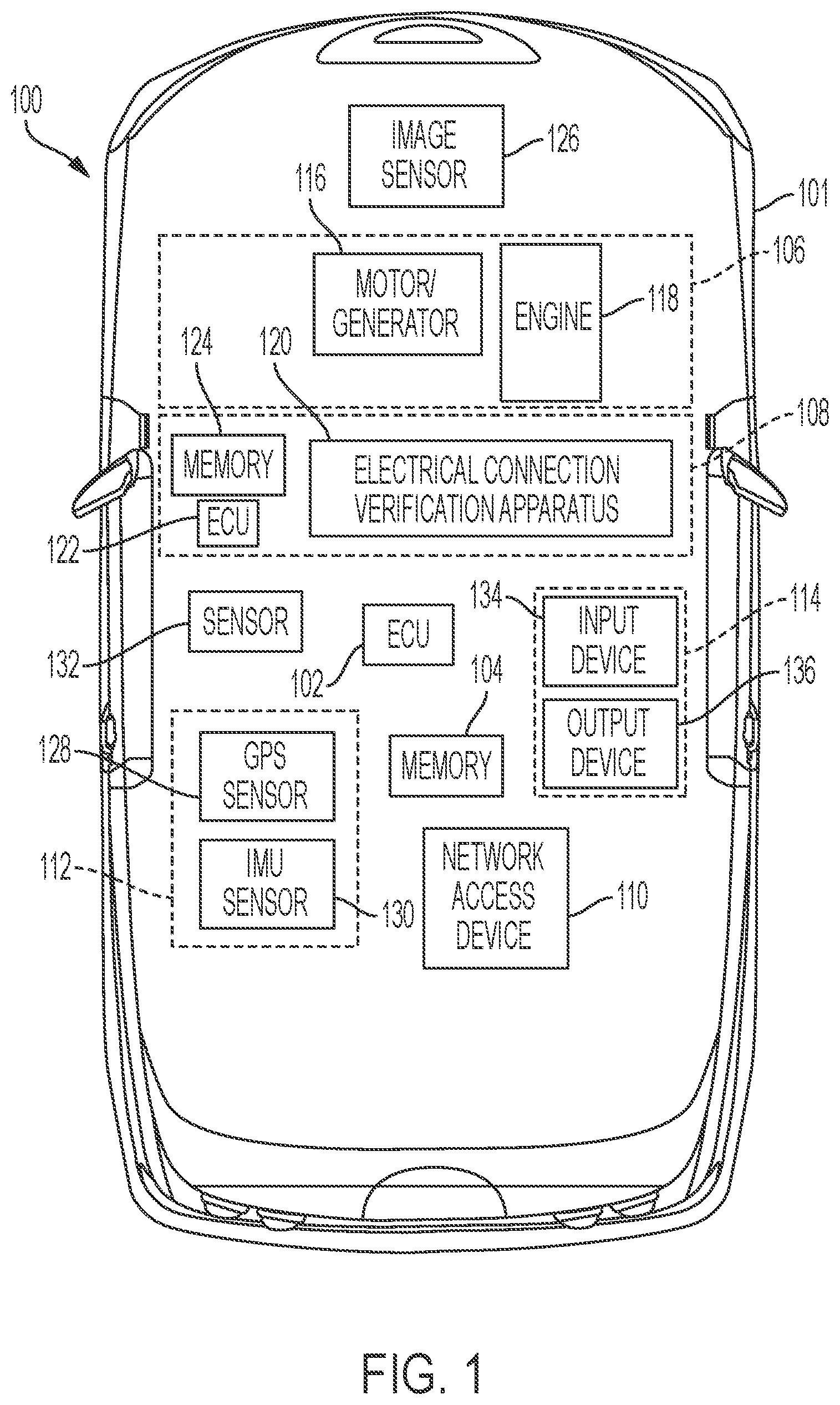Patent US12134291 — Systems, methods, and apparatus for checking electrical connection of a trailer with a vehicle — Figure 1
