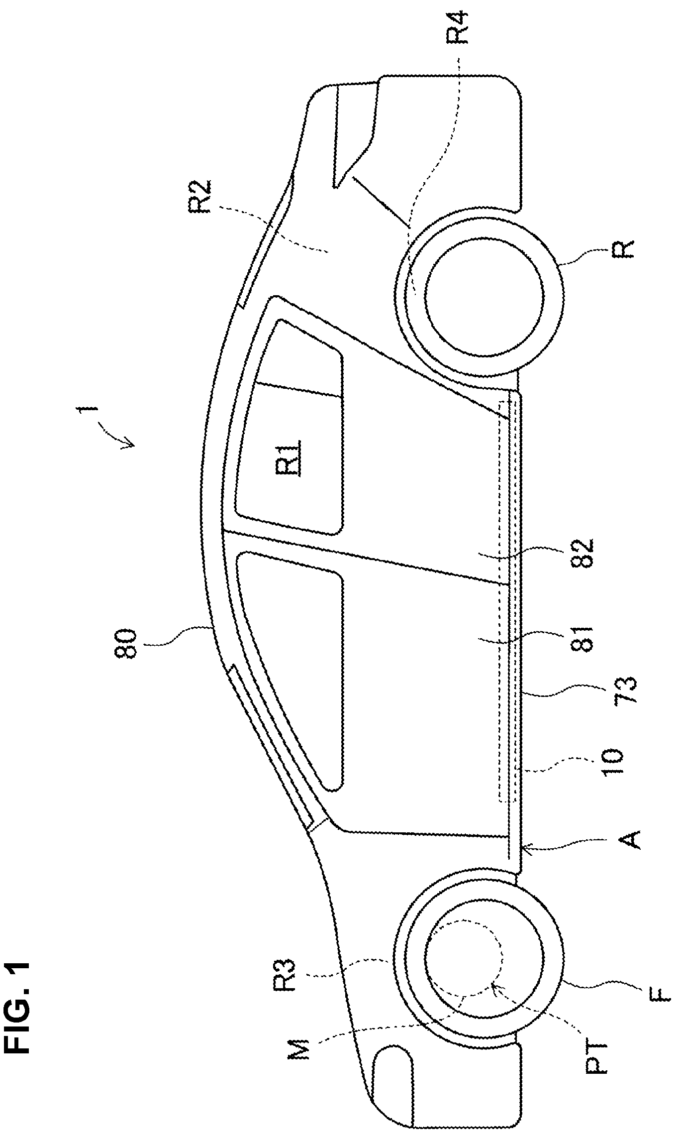 Patent US12134312 — Vehicle-body structure of electric automotive vehicle — Figure 1