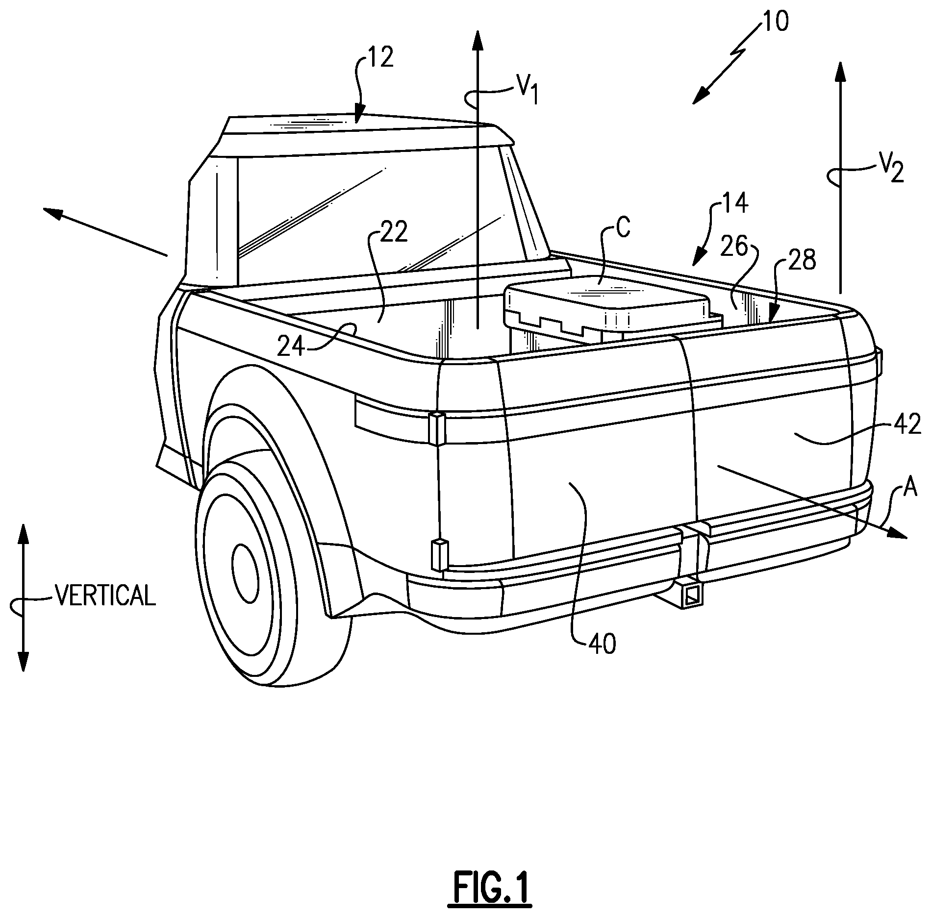 Patent US12134340 Figure 1 – Vehicle including load-assist roller
