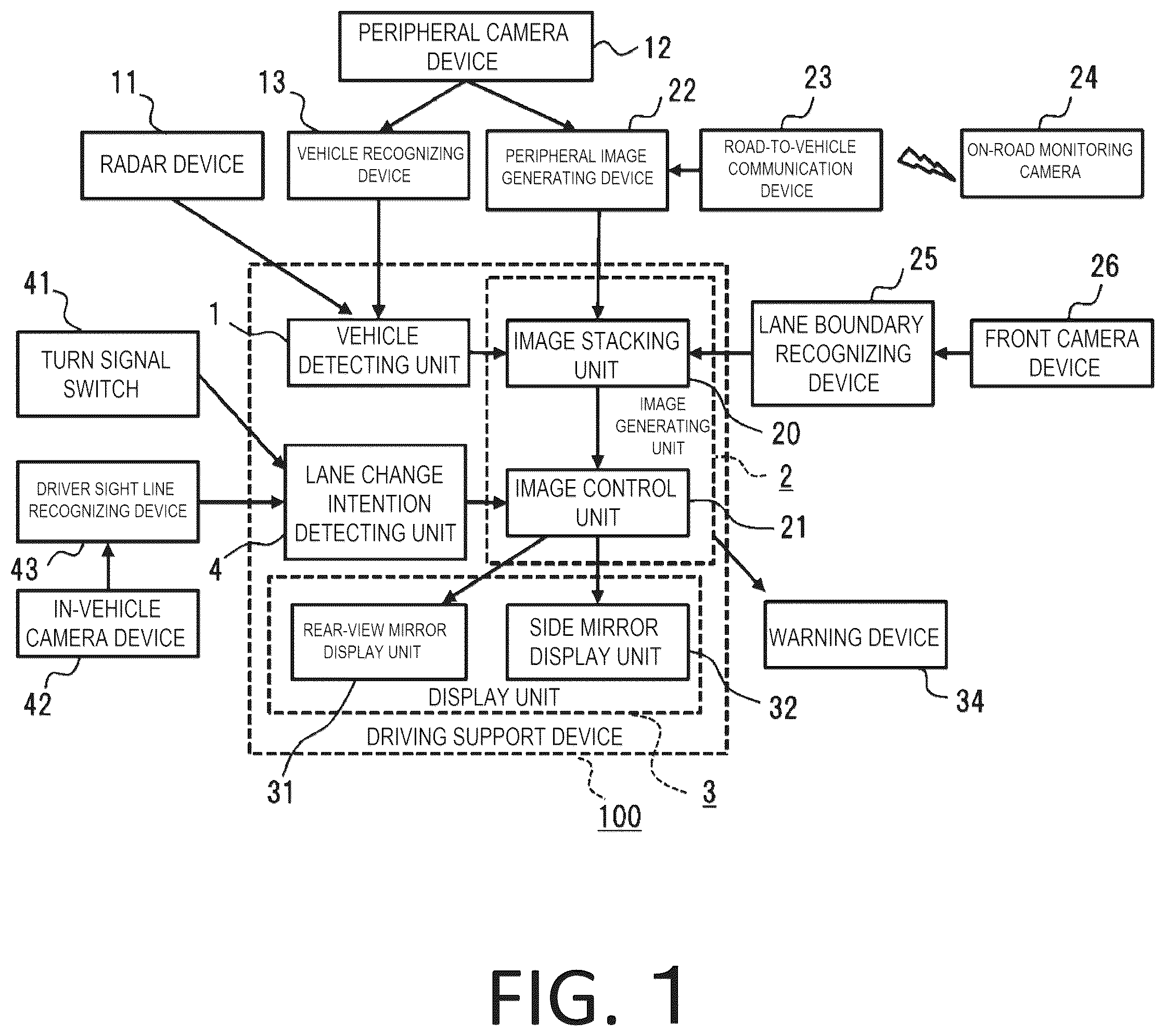 Patent US12134385 — Driving support device — Figure 1