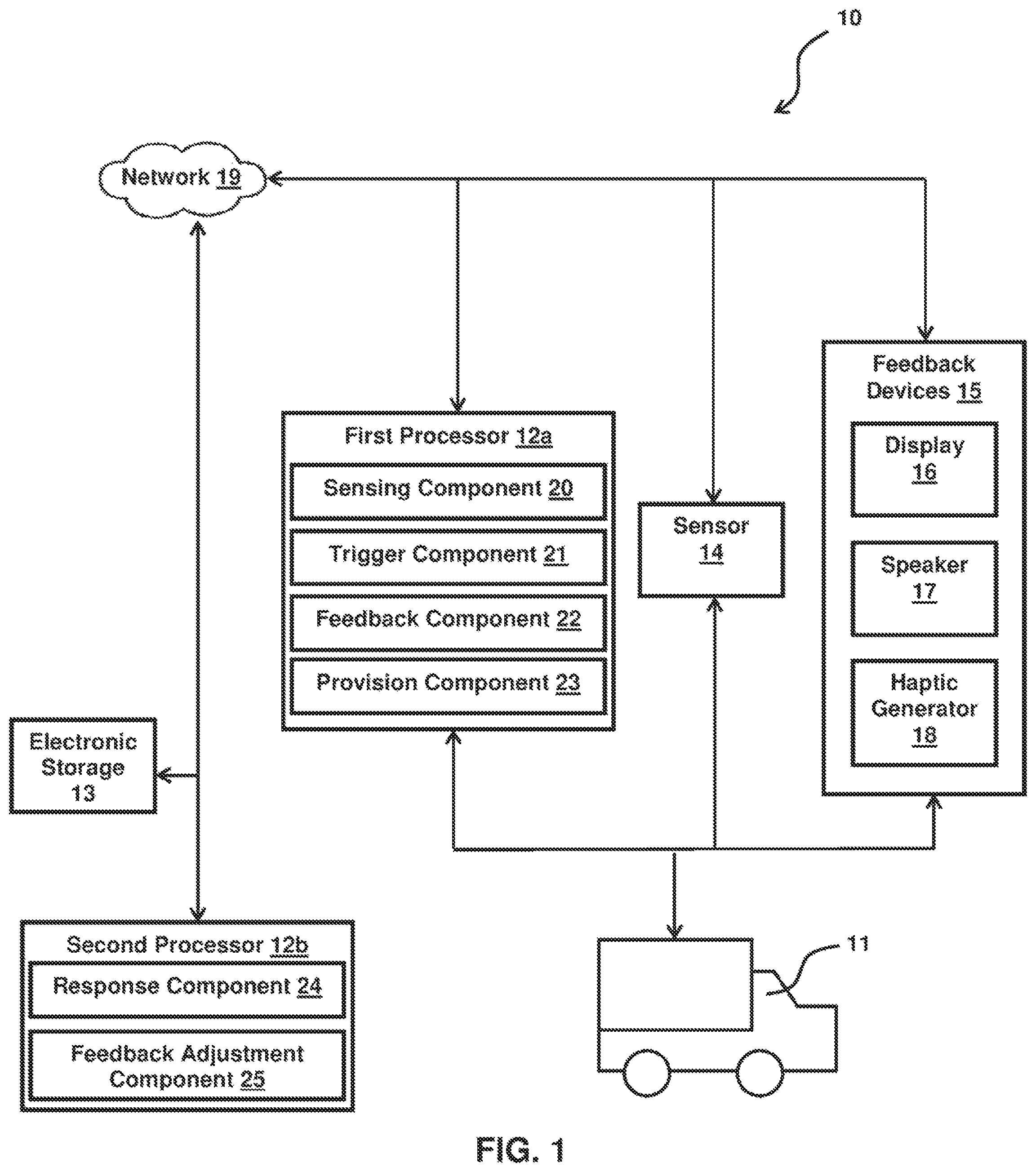 Patent US12134389 Figure 1 – System and method to determine responsiveness of a driver of a vehicle to feedback regarding driving behaviors