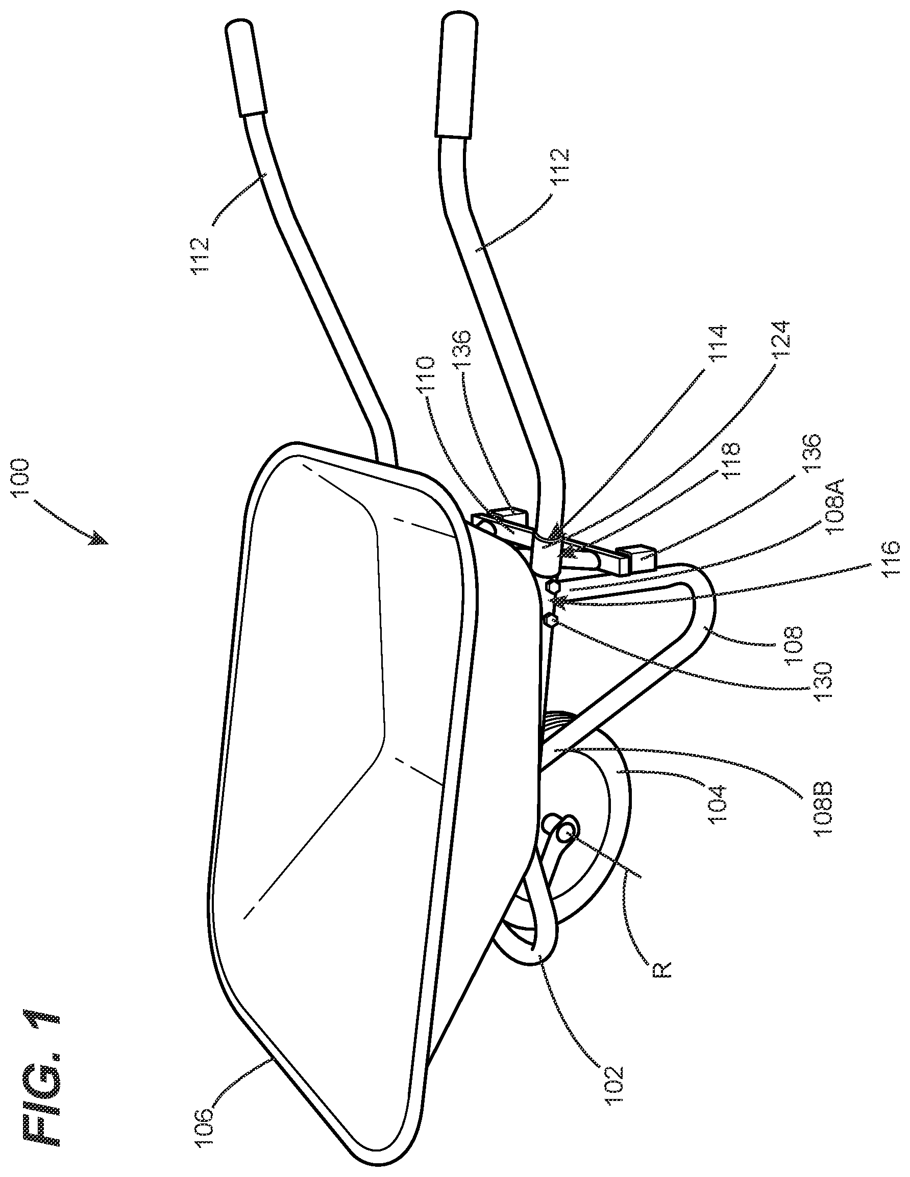 Patent US12134417 Figure 1 – Wheelbarrow and kit for assembling same
