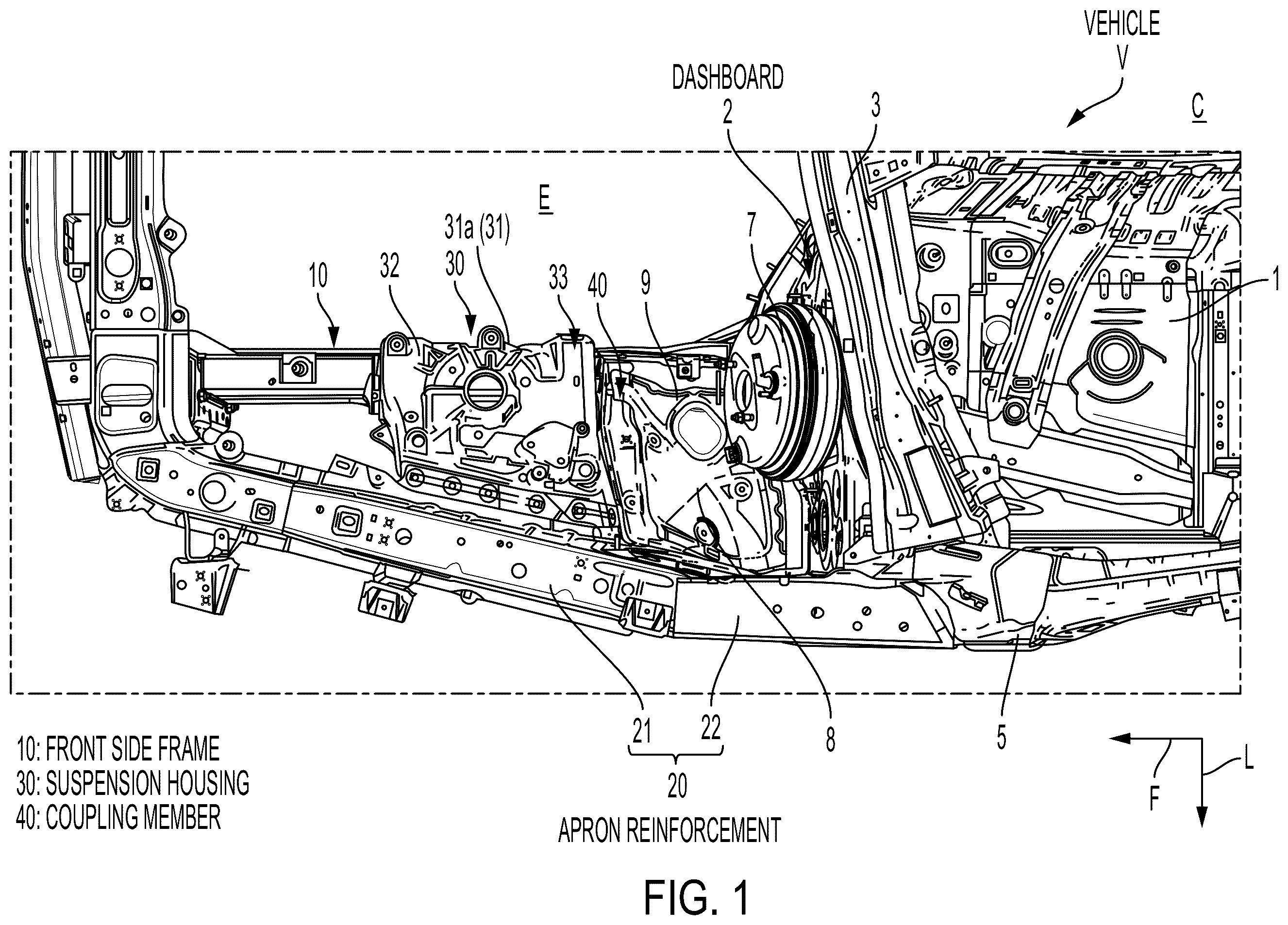 Patent US12134422 — Vehicle front body structure — Figure 1