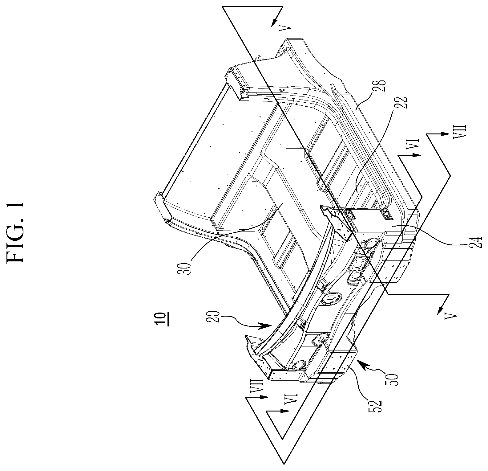 Patent US12134423 Figure 1 – Front vehicle body structure