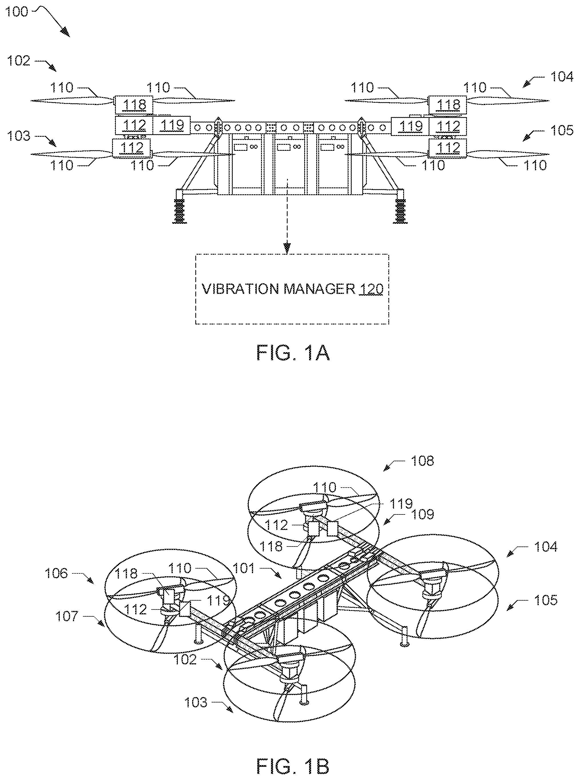 Patent US12134461 — Apparatus for controlling multi-rotor vehicle vibrations and related methods — Figure 1