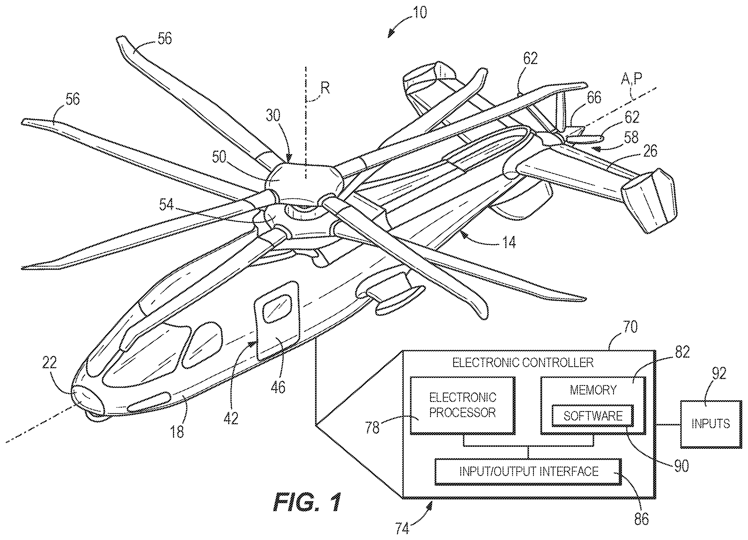 Patent US12134462 — Folding control stick and locking mechanism — Figure 1