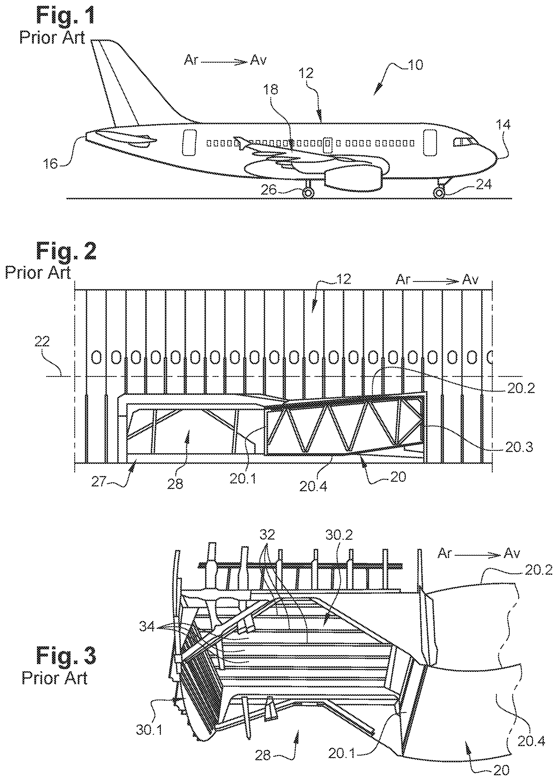 Patent US12134463 — Aircraft comprising a main landing gear compartment with a body which is produced in a single piece — Figure 1