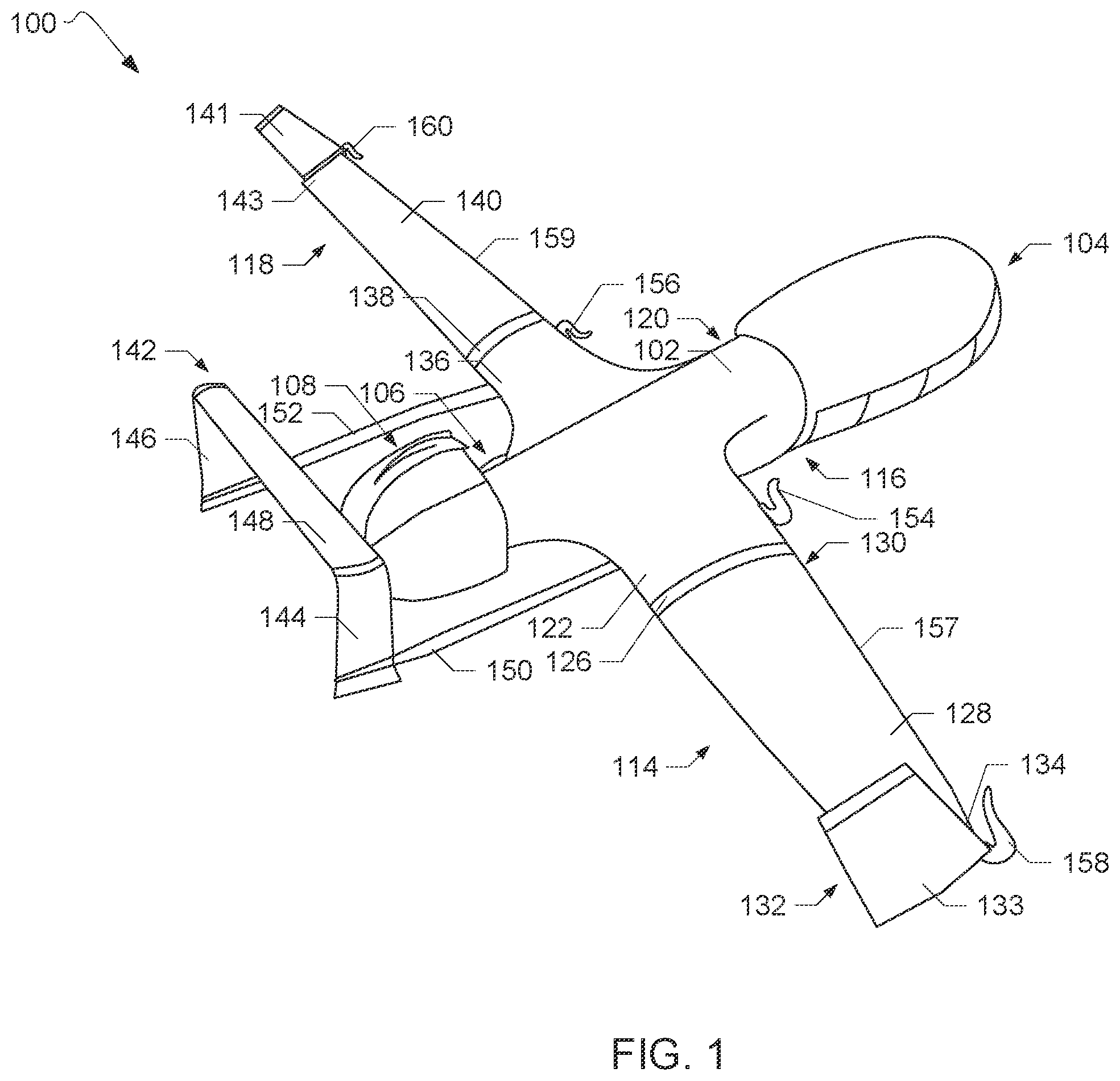 Patent US12134466 — Unmanned aerial vehicles including wing capture devices and related methods — Figure 1