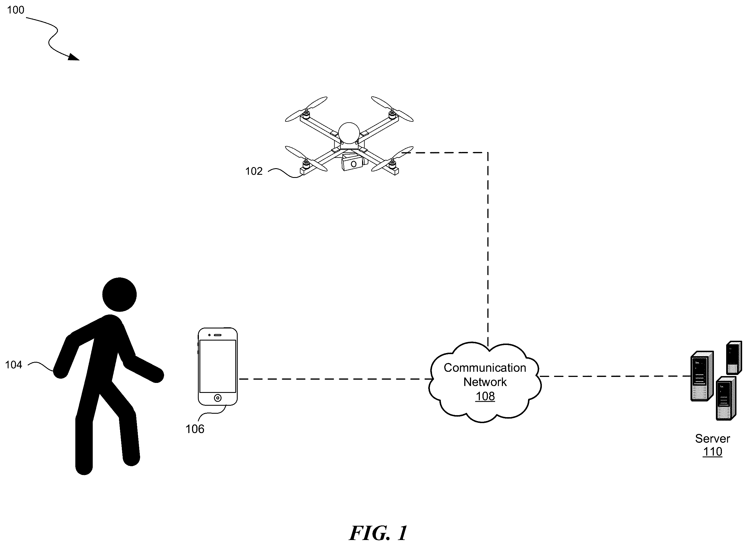 Patent US12134471 — Methods and systems for drone based assistance — Figure 1