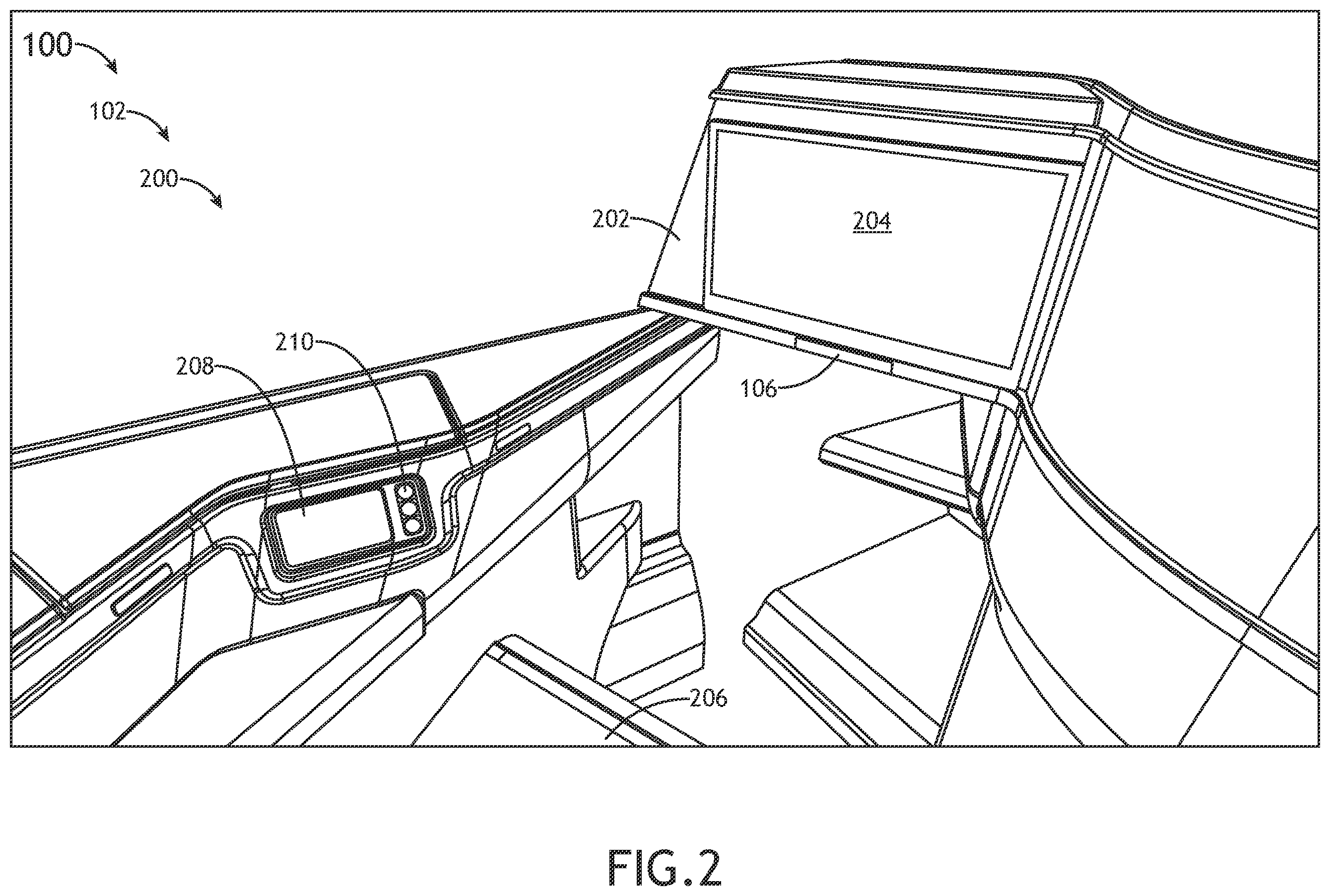 Patent US12134472 Figure 2 – System including stowable tablet holder apparatus