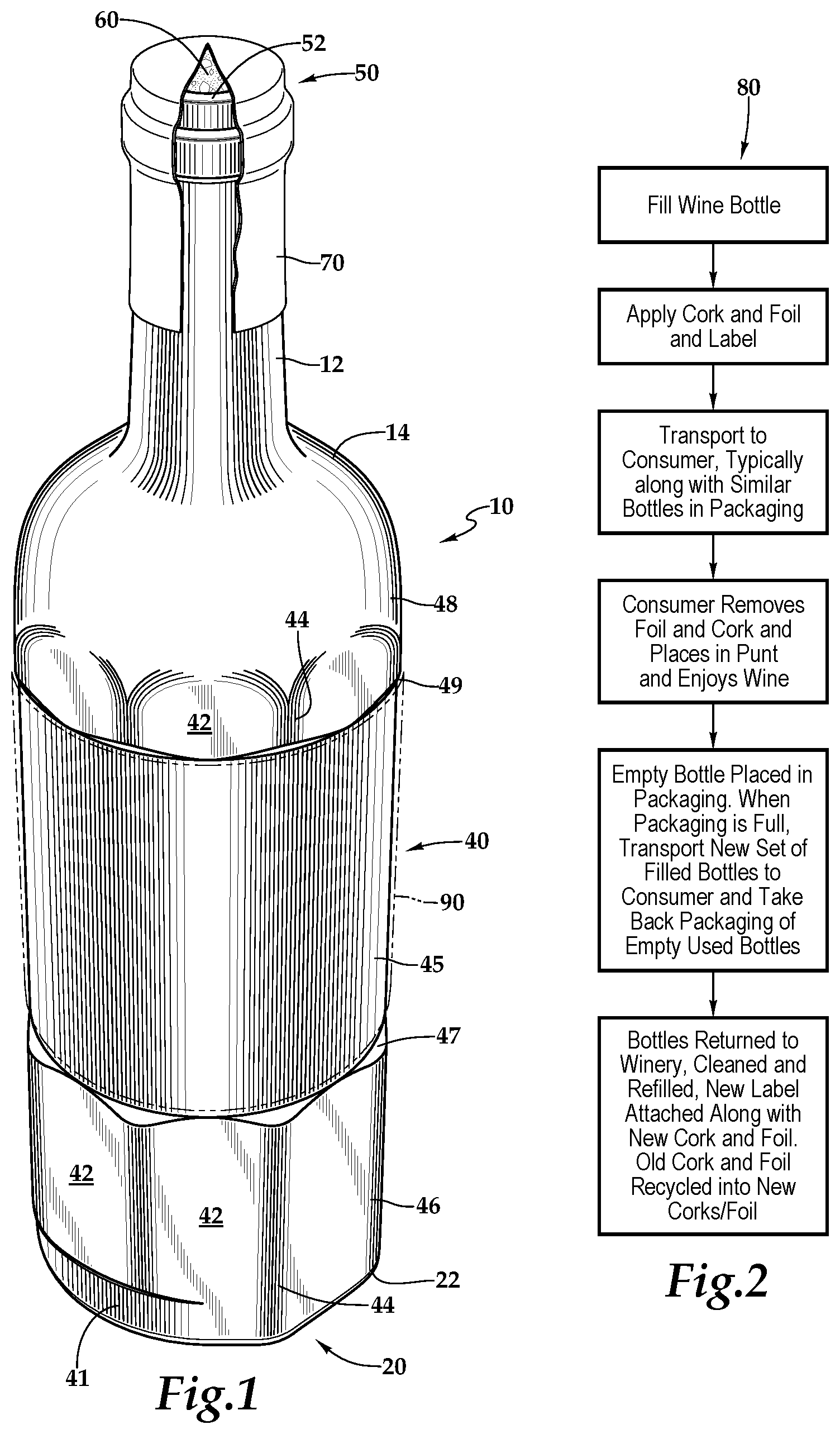 Patent US12134496 — Wine bottle with cork retainer and re-use features — Figure 1