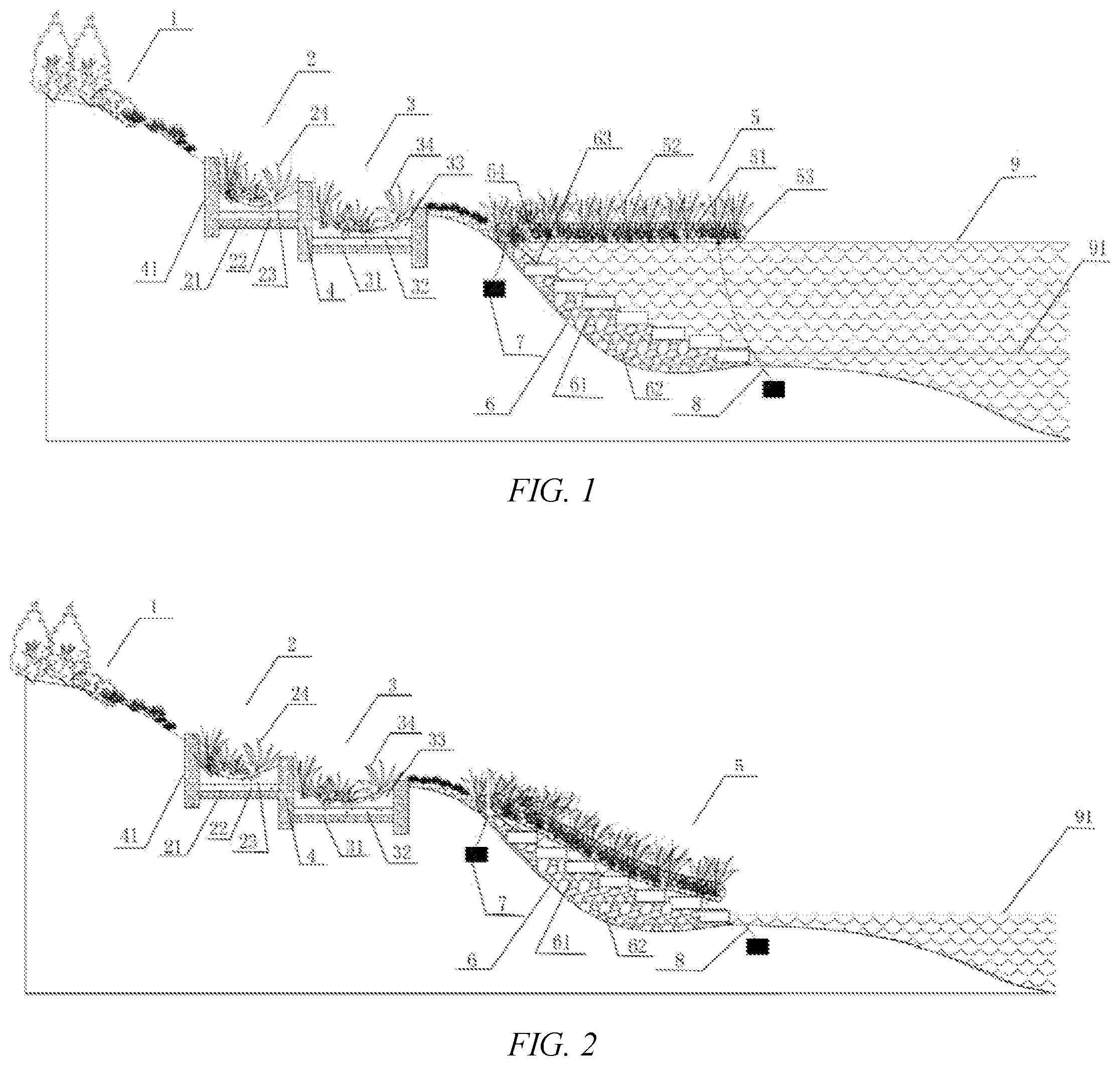 Patent US12134870 — Fluctuation zone state slope protection system that responds to hydrological changes — Figure 1