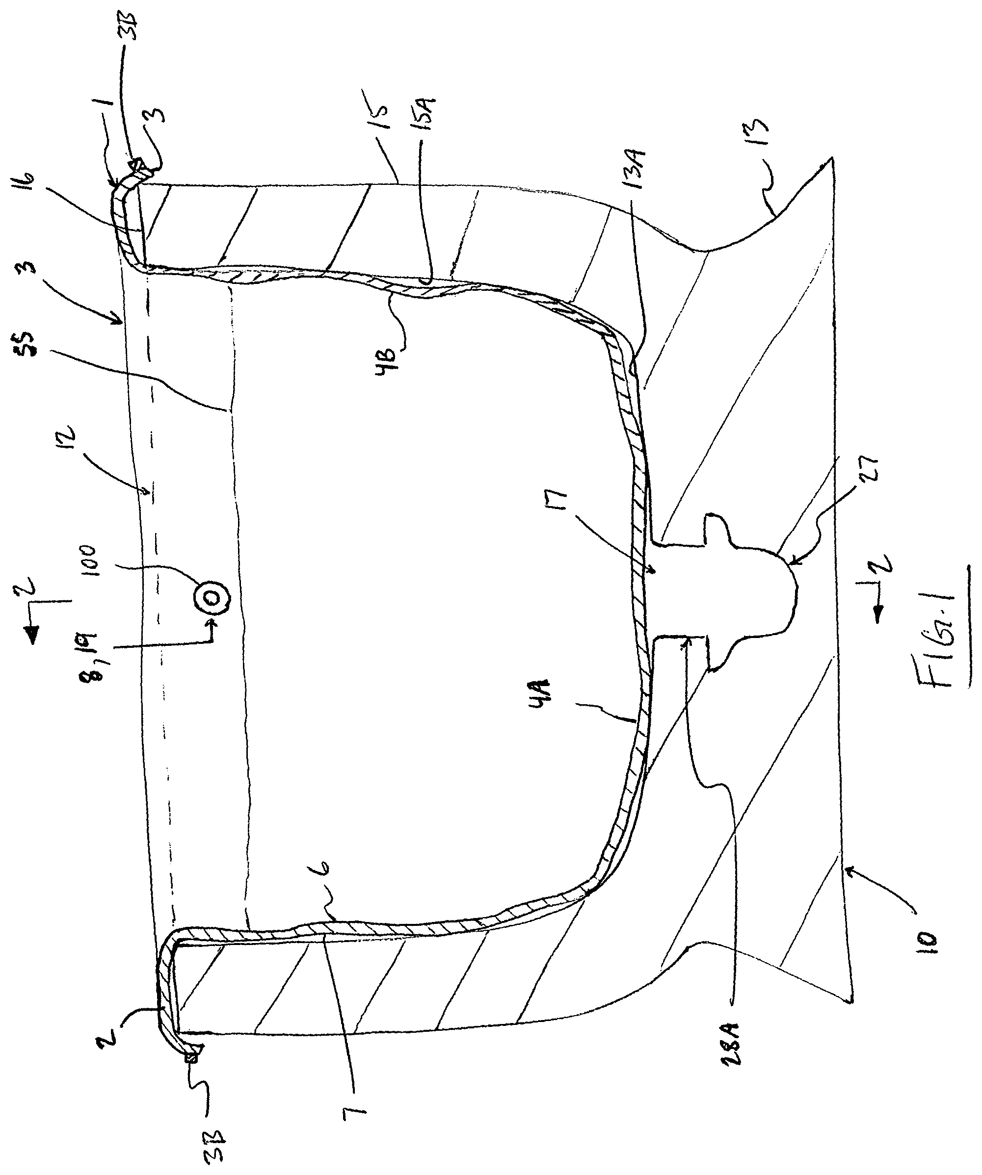Patent US12134884 — Connector for guiding liquid overflow out of a disposable liner when received in a basin for contacting the liquid and related method — Figure 1
