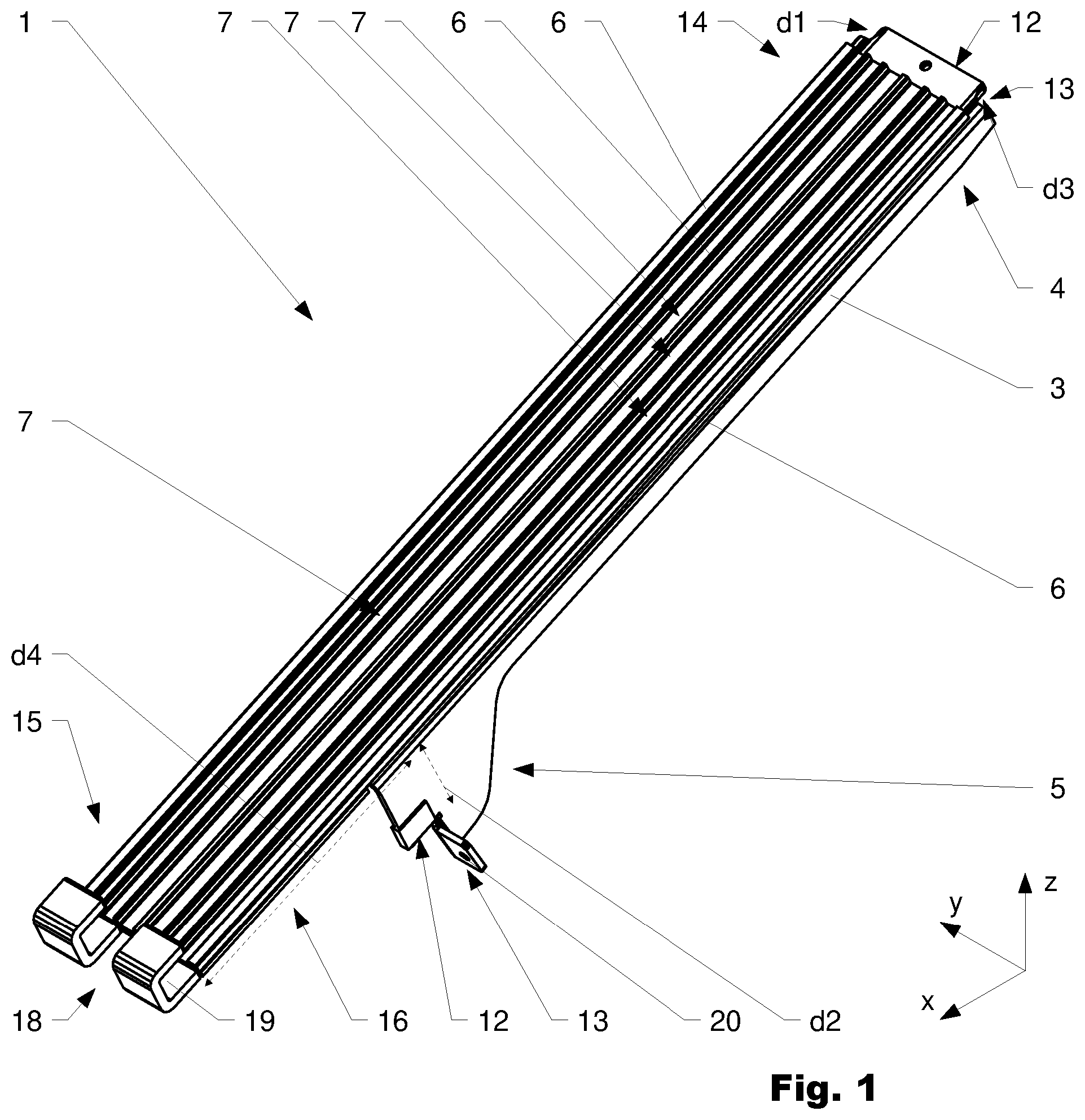 Patent US12134896 — Holding means for a solar roof tile — Figure 1