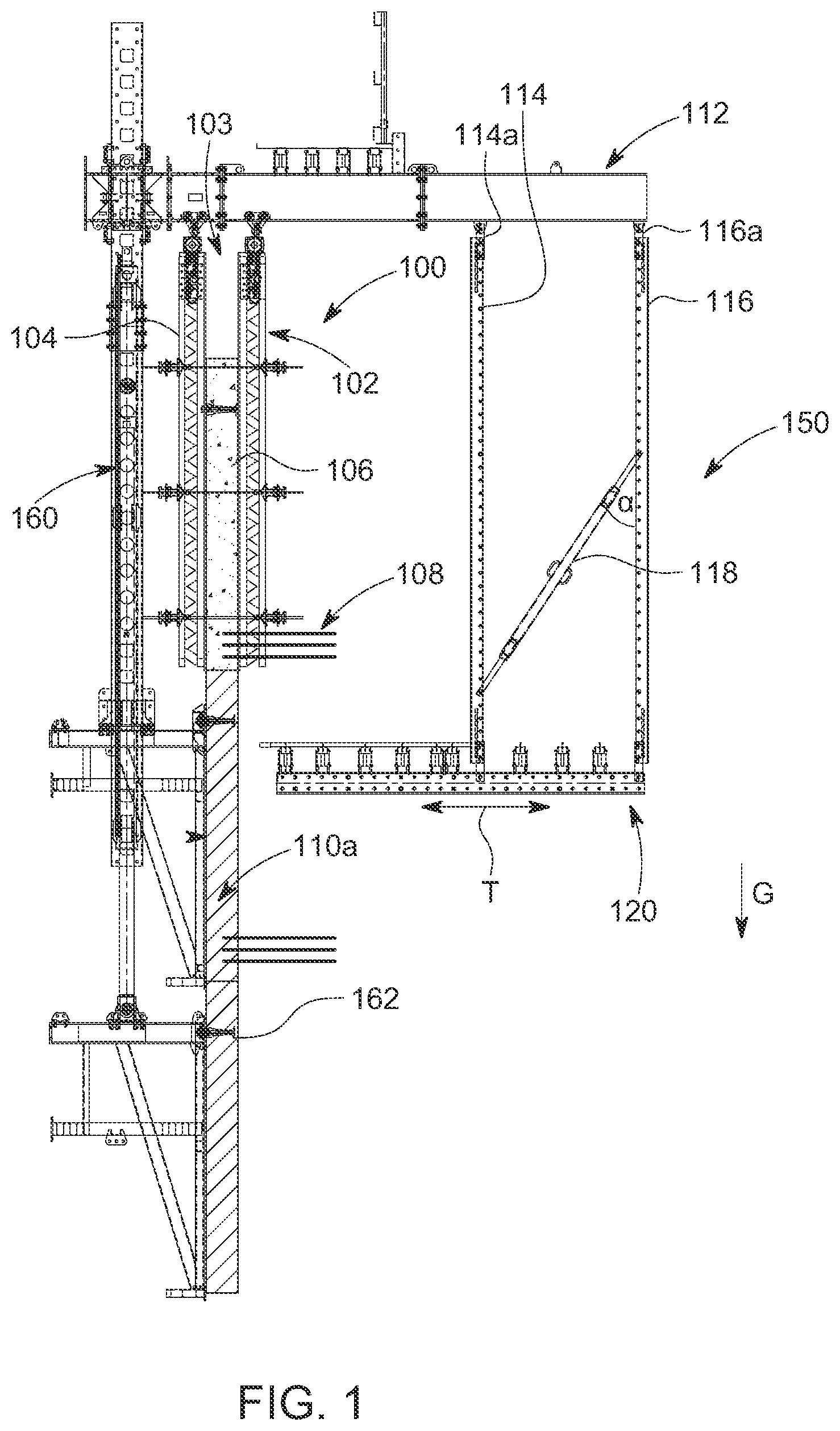 Patent US12134903 — Suspended translating platform — Figure 1