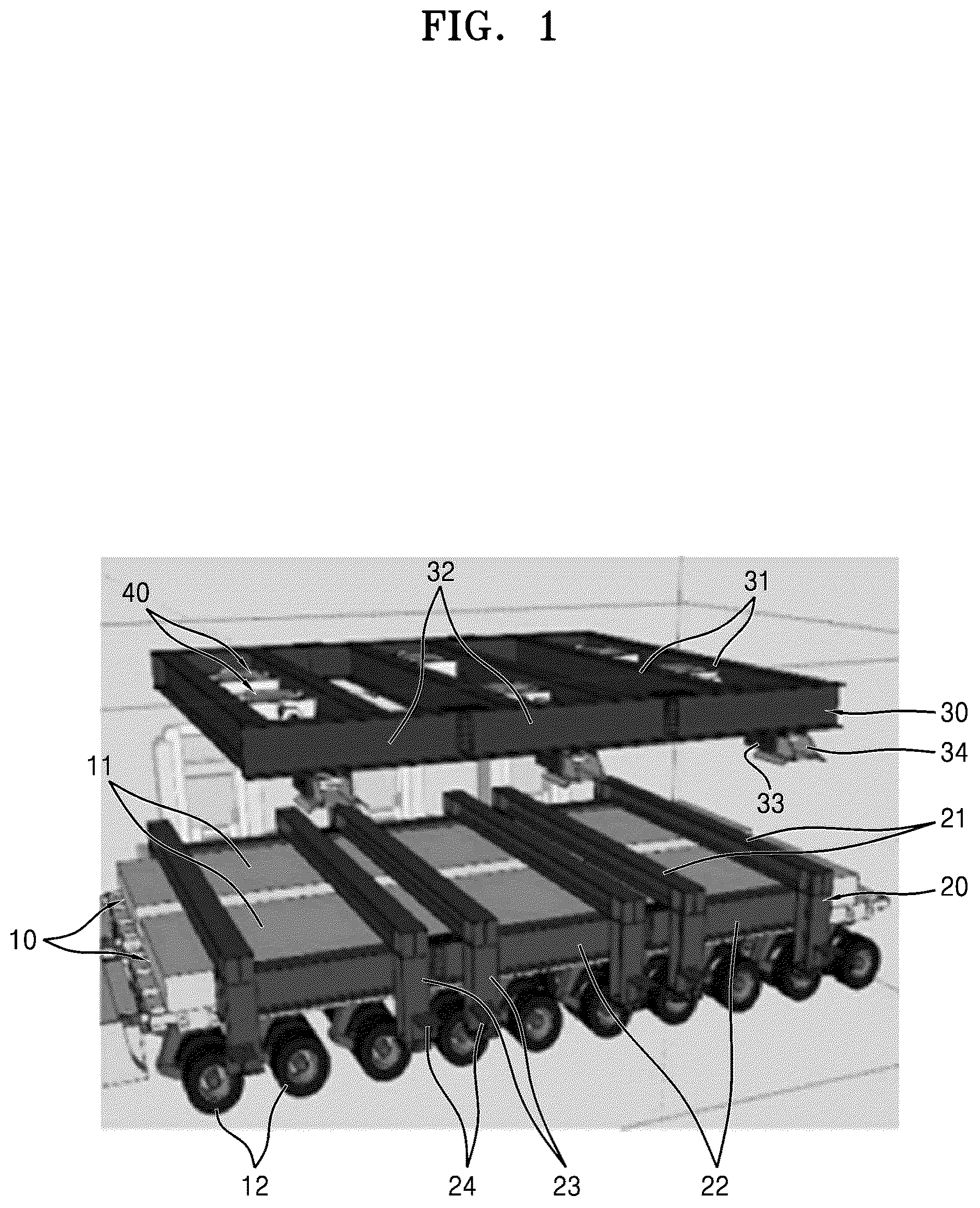 Patent US12134906 Figure 1 – Load dispersion-type indoor lifting apparatus for prefabricated steel structure and method of installing prefabricated steel structure by using same