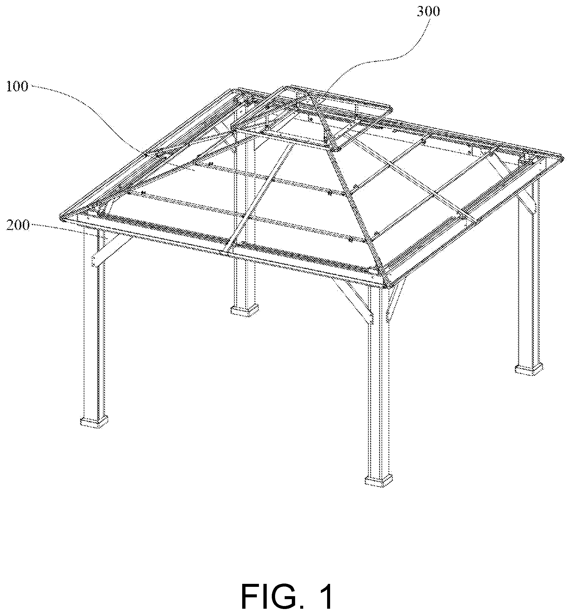Patent US12134909 — Outdoor fixed tent with assembly structure, buckle mechanism, and assembly method for fixed tent — Figure 1