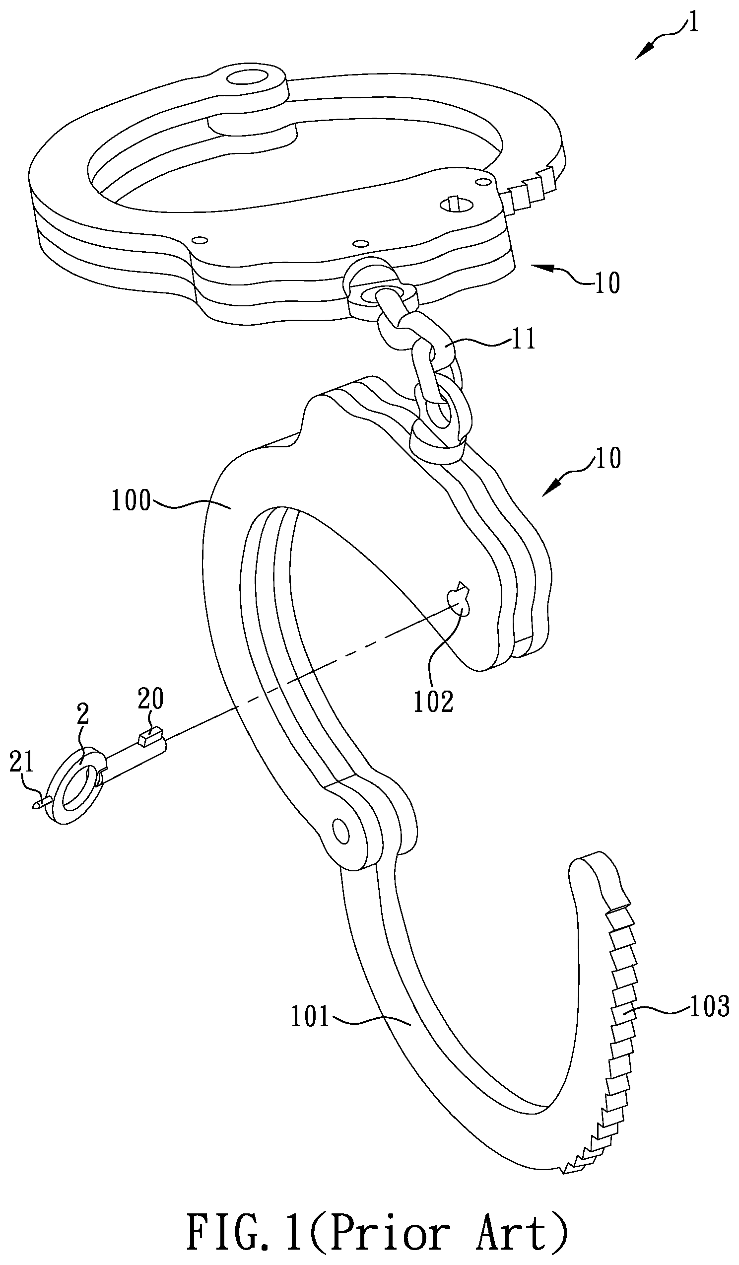 Patent US12134920 Figure 1 – Handcuff ring with mechanism for enhanced locking and handcuffs having the same