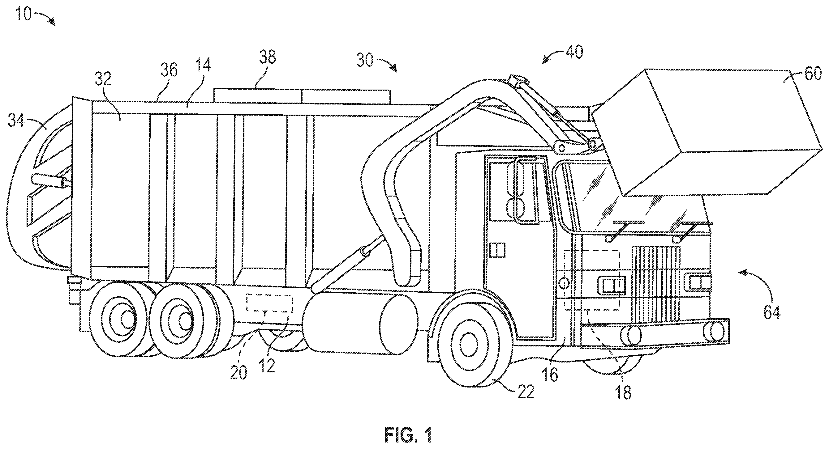 Patent US12134929 — Electric tailgate for electric refuse vehicle — Figure 1