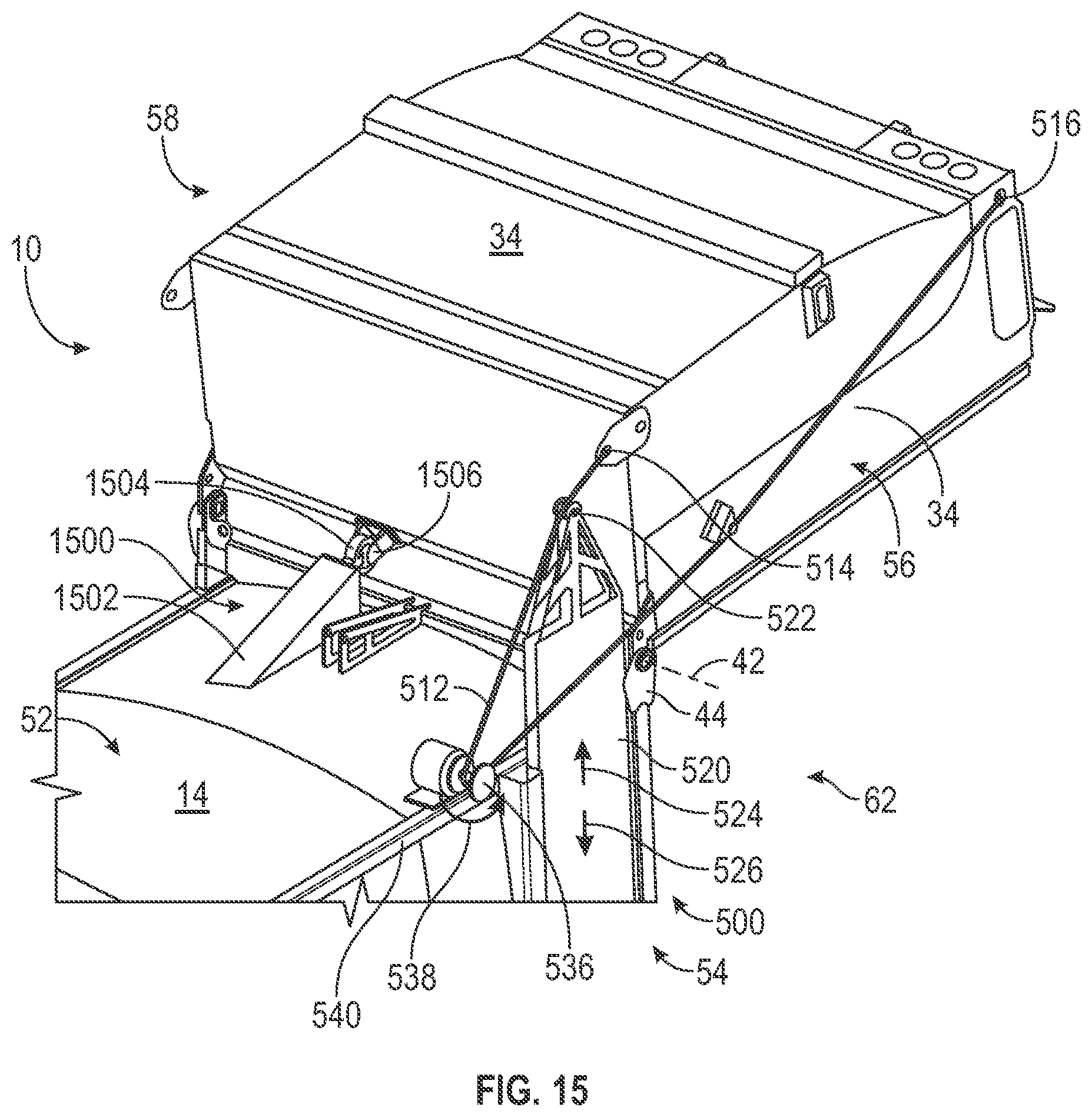 Patent US12134929 Figure 16 – Electric tailgate for electric refuse vehicle