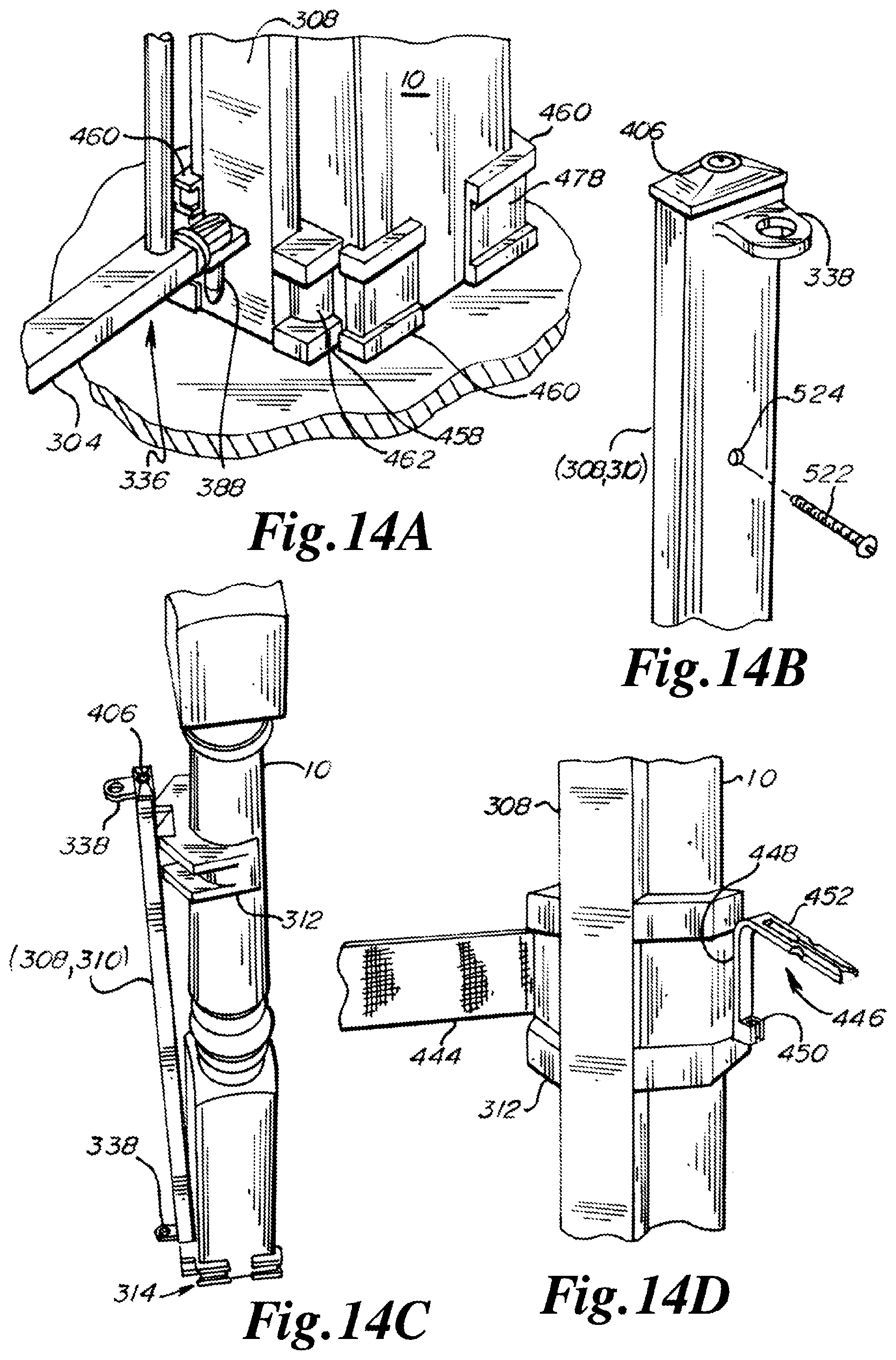 Patent US12134934 Figure 14 – Gate having four pins and stairway post adapter