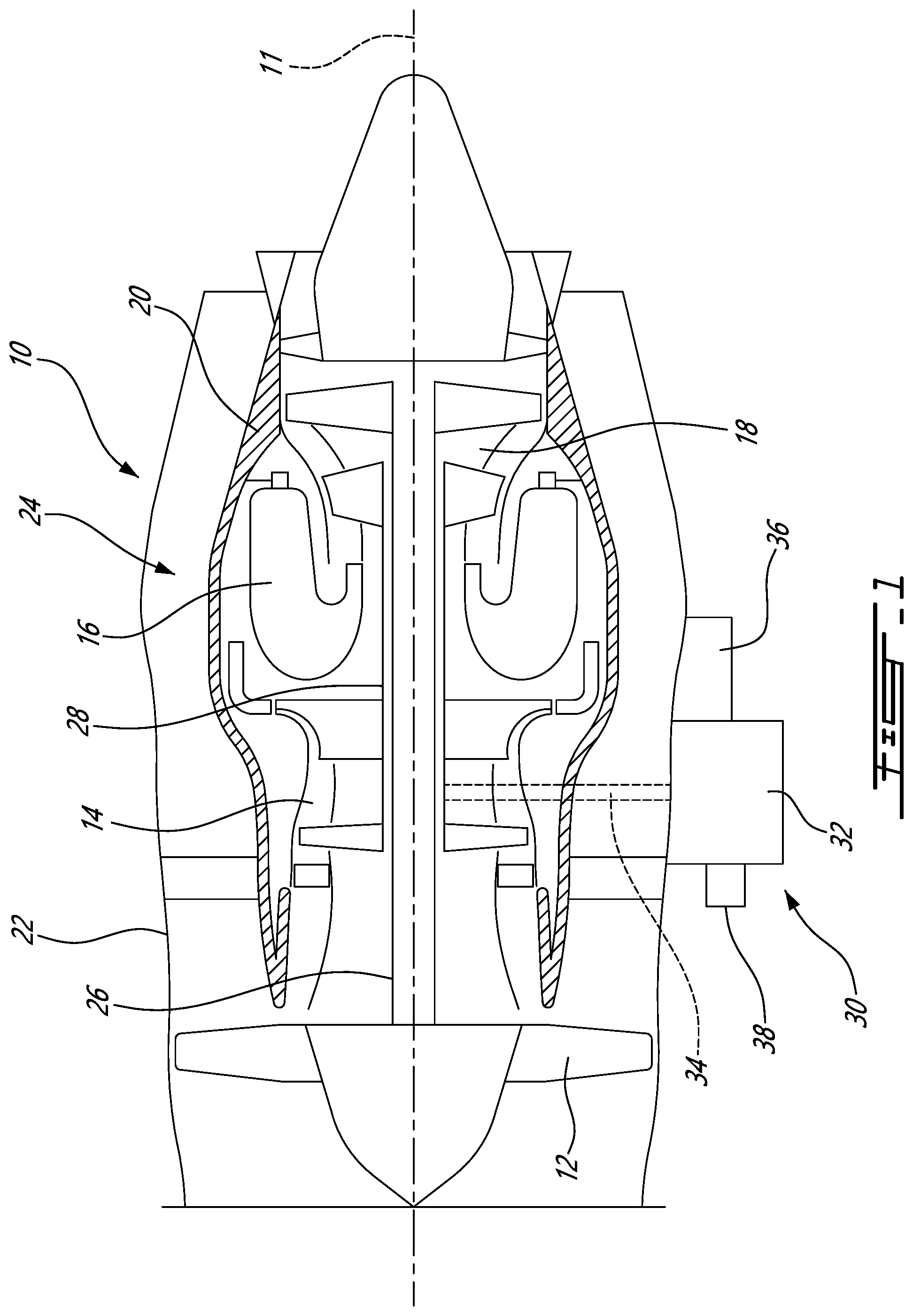 Patent US12134988 — Accessory gearbox cover with planar linking member — Figure 1