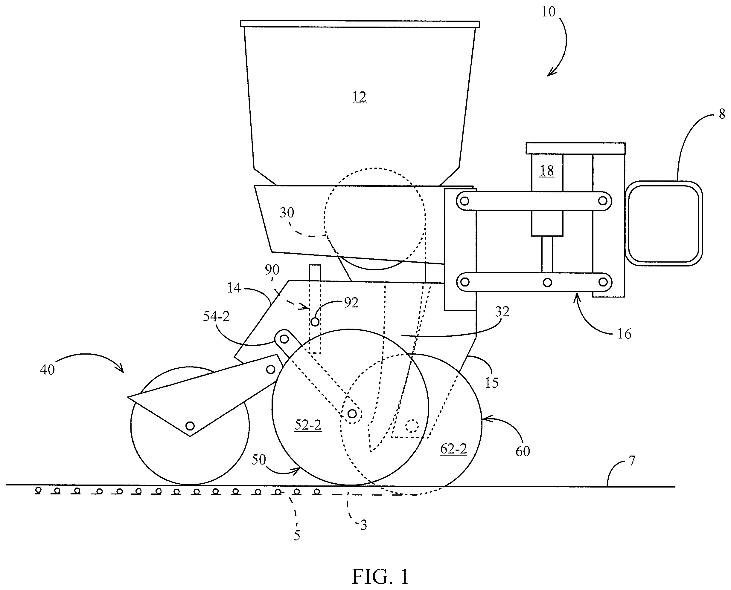 Patent US12137628 — Agricultural trench depth sensing systems, methods, and apparatus — Figure 1