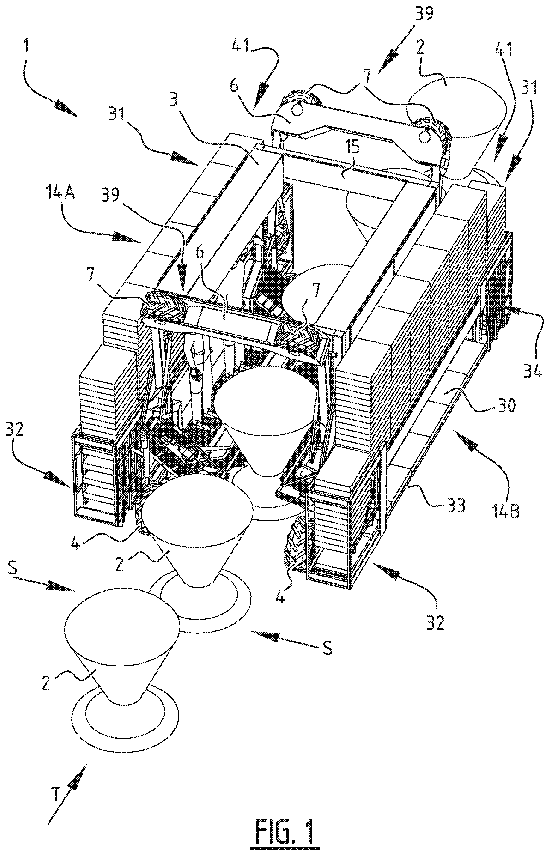 Patent US12137633 — Harvesting device and method for harvesting fruit hanging from a plant — Figure 1