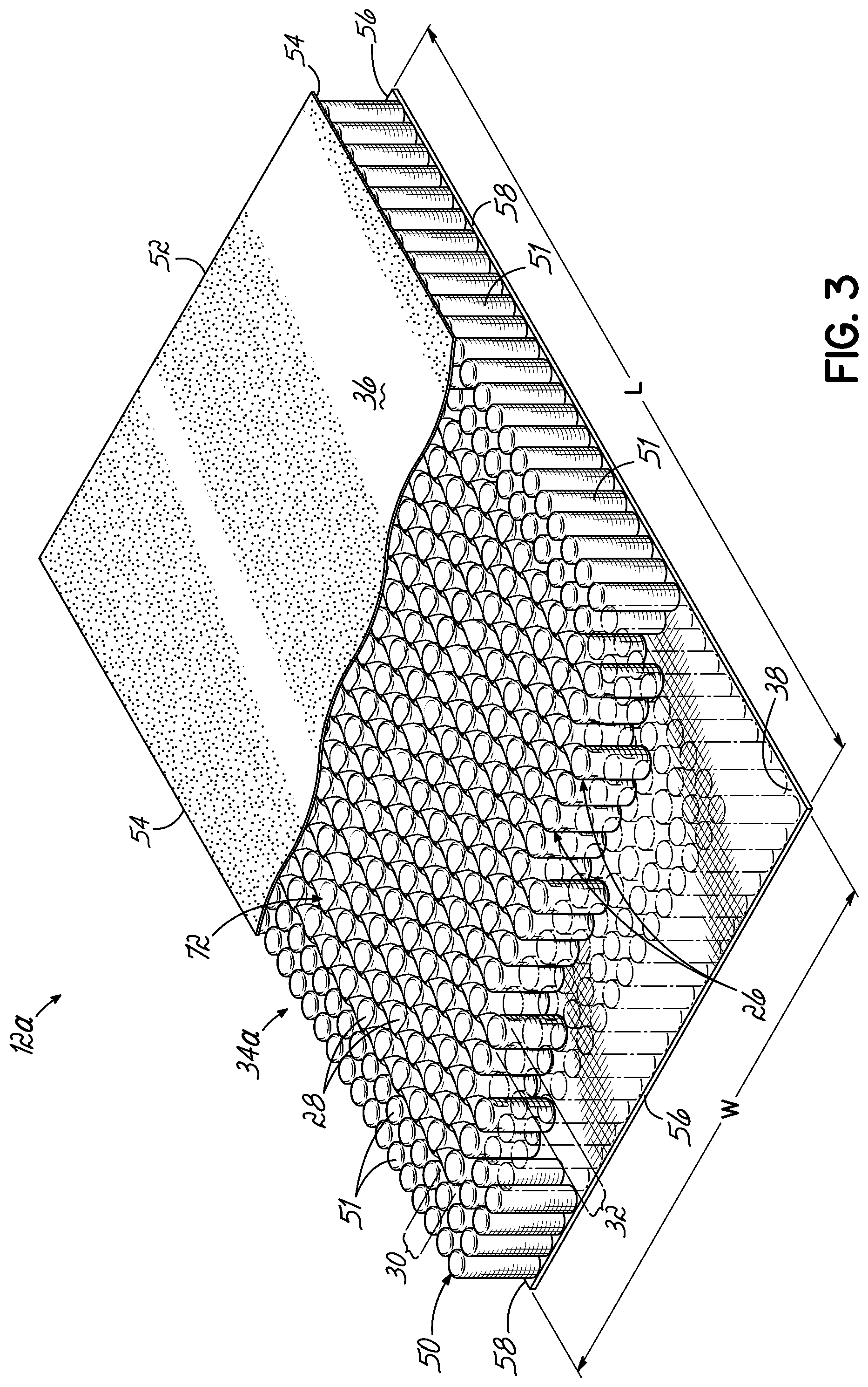 Patent US12137813 Figure 3 – Pocketed spring assembly having dimensionally stabilizing substrate