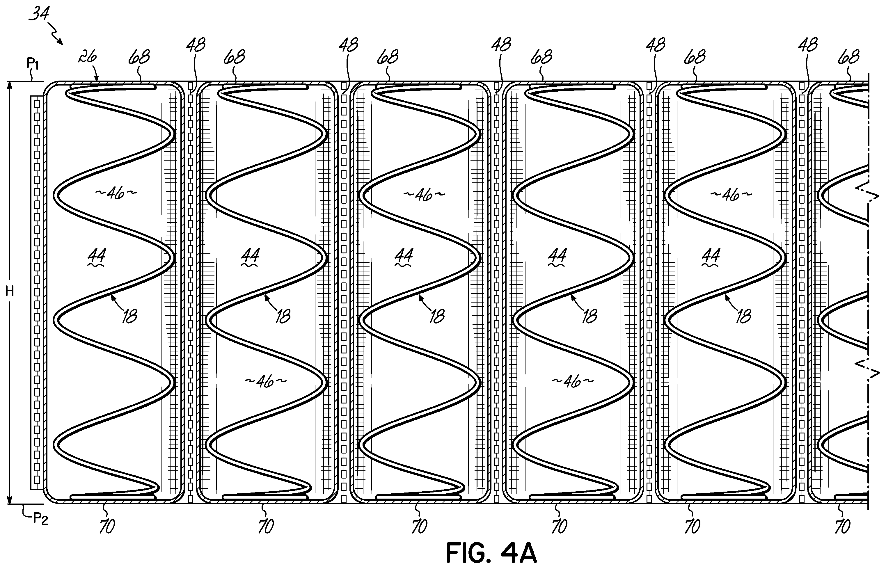 Patent US12137813 Figure 5 – Pocketed spring assembly having dimensionally stabilizing substrate