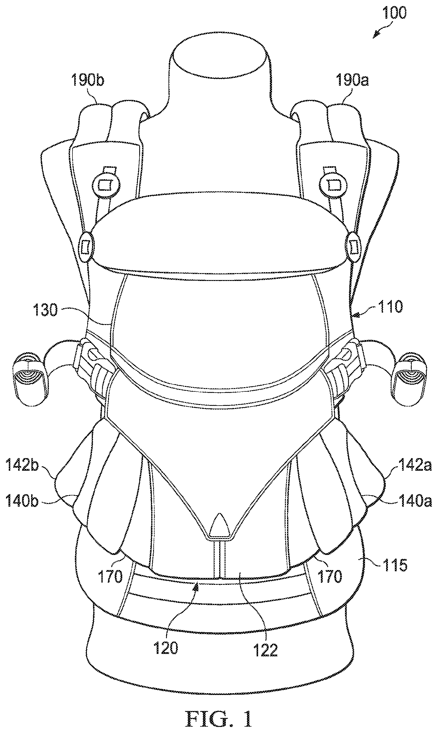 Patent US12137818 — Adjustable child carrier with multiple carry orientations — Figure 1