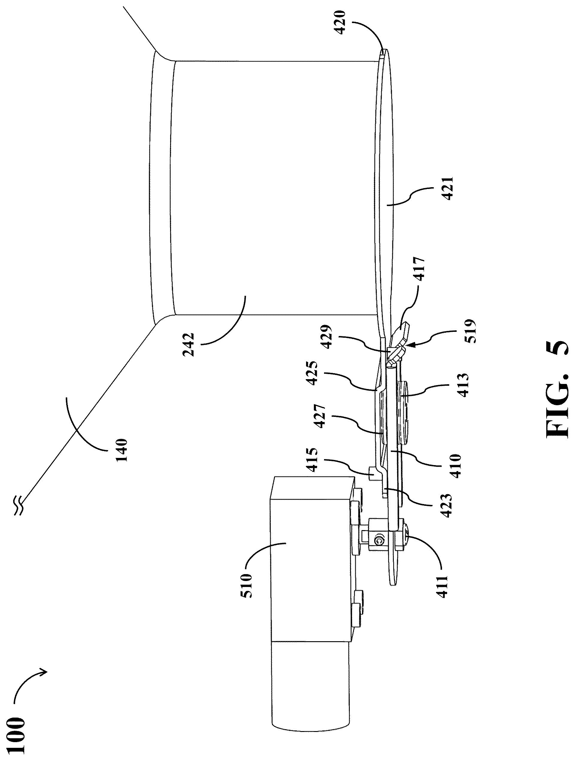 Patent US12137835 Figure 5 – Automatic cooking machine having a blocking element for magnetically attaching on a moving arm