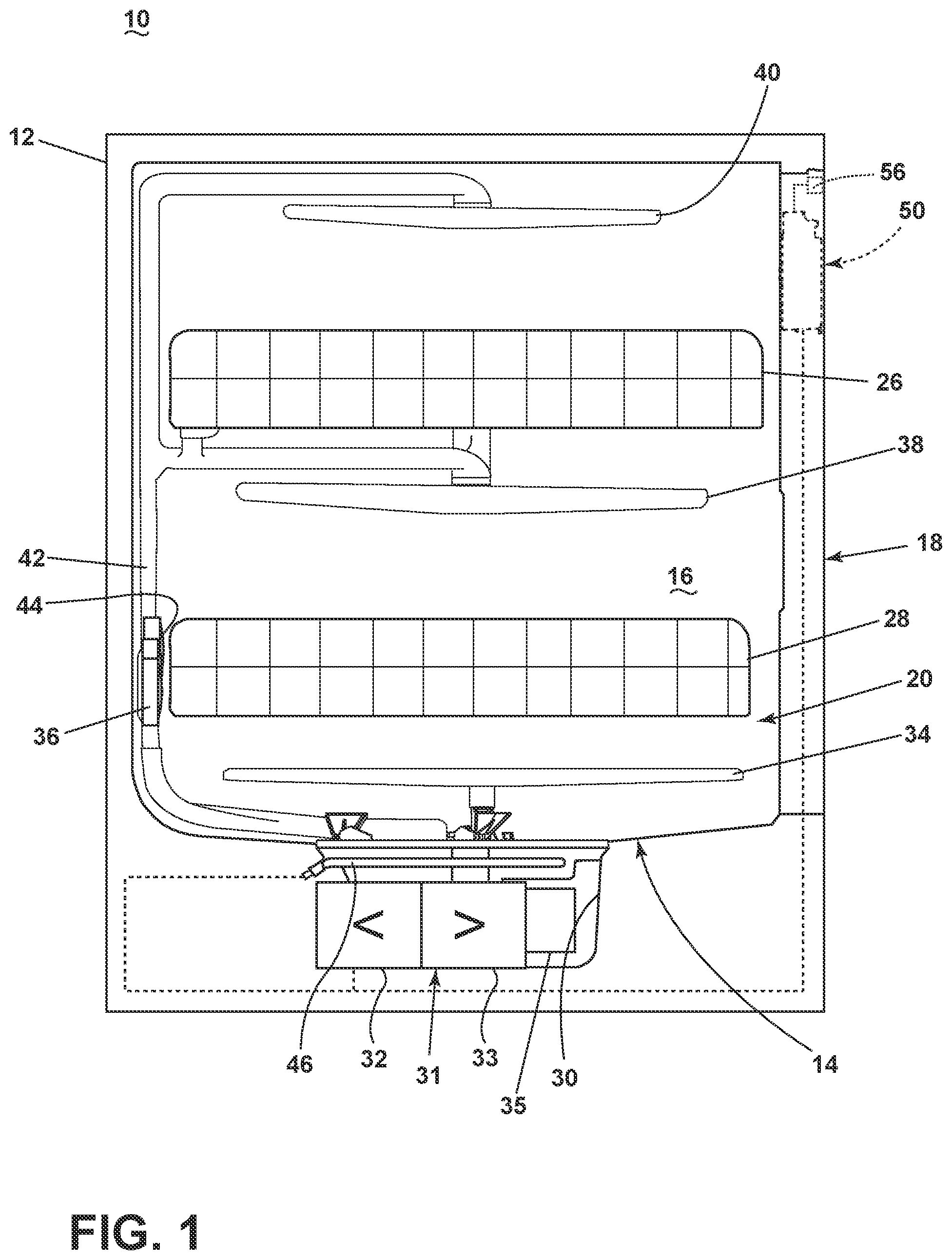 Patent US12137859 Figure 1 – Dishwasher filter assembly