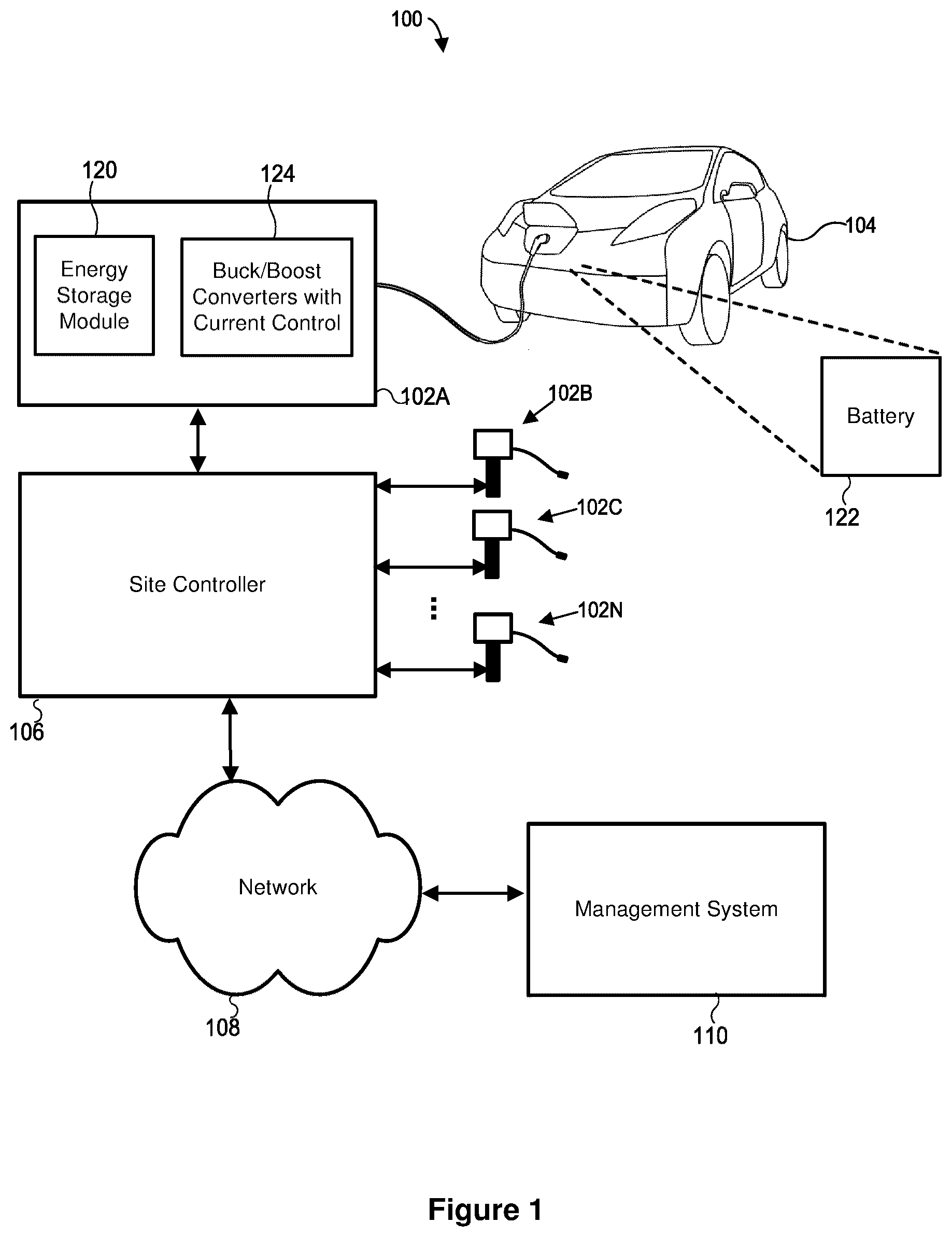 Patent US12139039 — Charging EV battery using parallel buck and boost converters — Figure 1