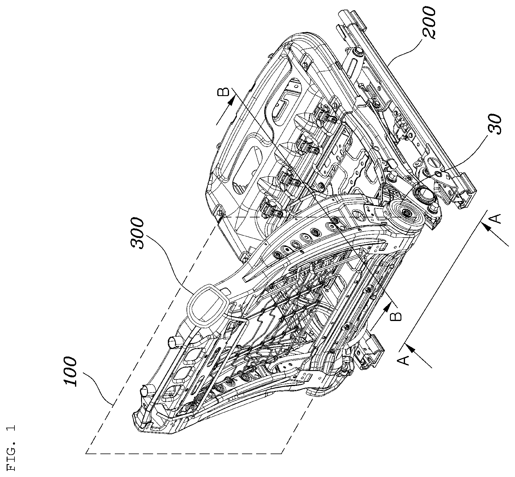 Patent US12139050 Figure 1 – Seat frame for vehicle