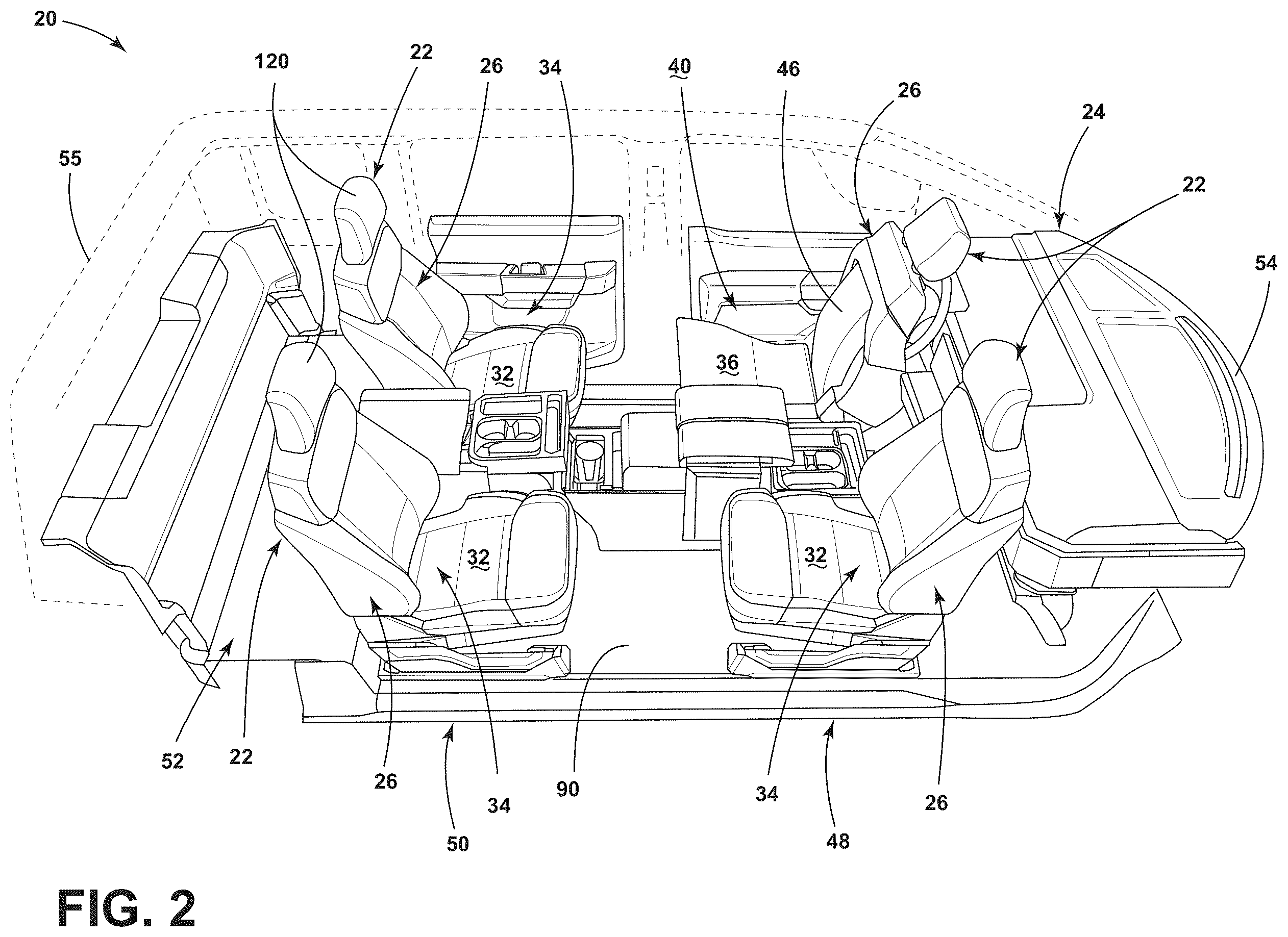 Patent US12139052 Figure 2 – Seating solutions for a stationary vehicle