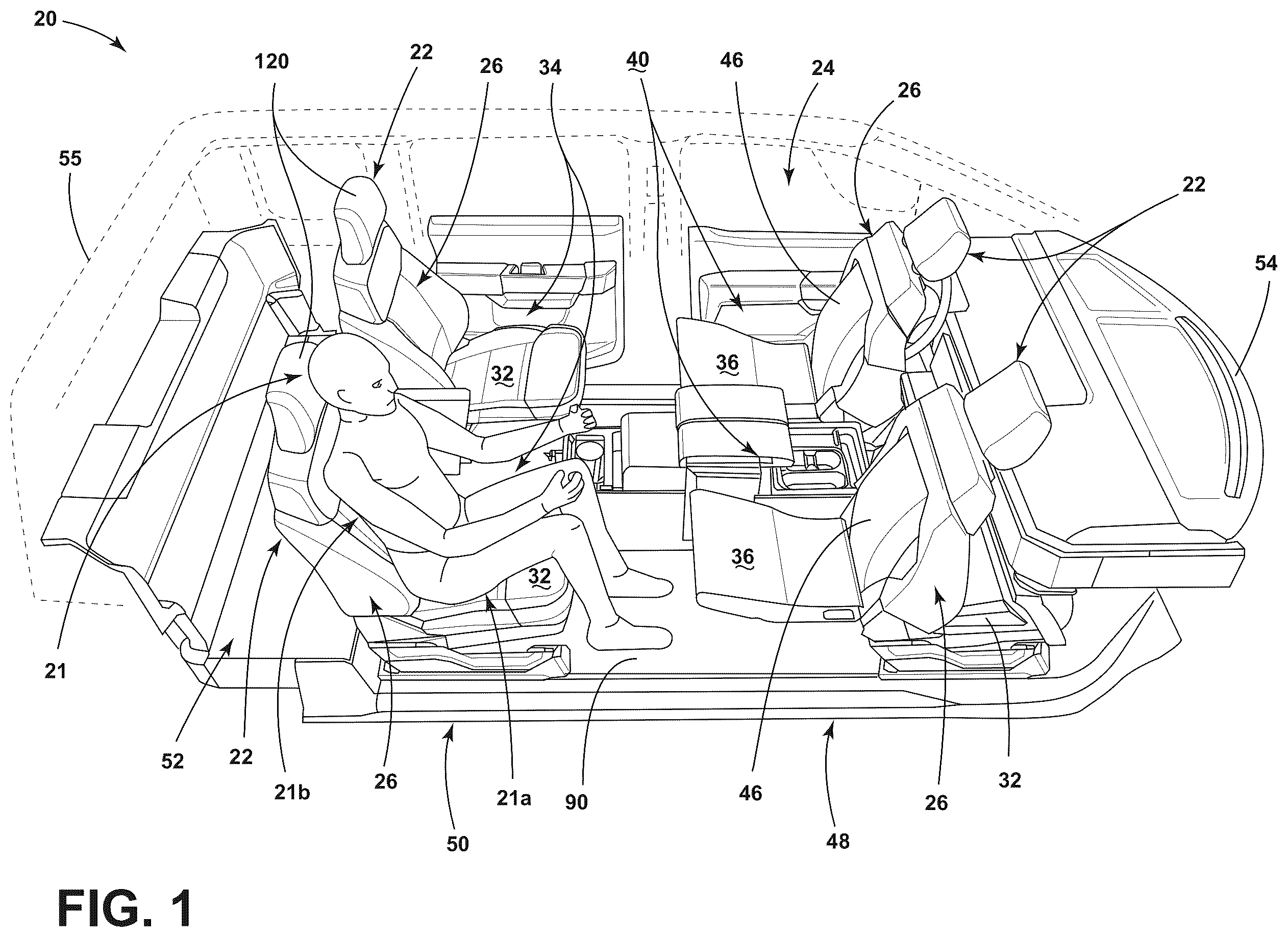 Patent US12139053 Figure 1 – Seating solutions for a stationary vehicle