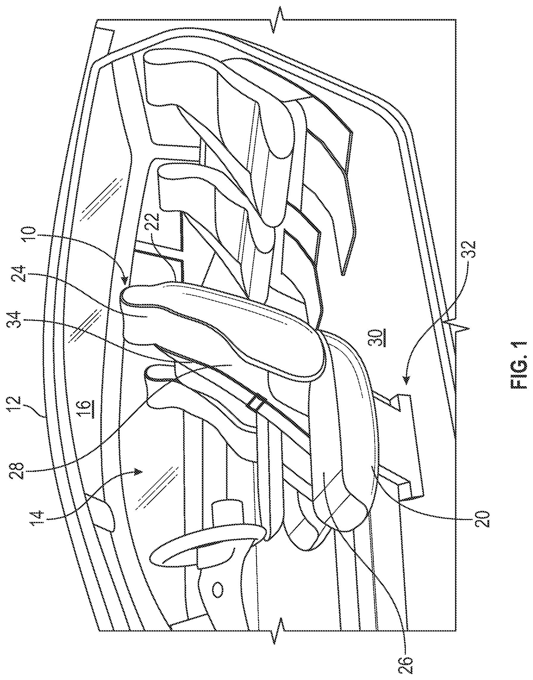 Patent US12139091 — Airbag restraint system for a seat in a vehicle — Figure 1