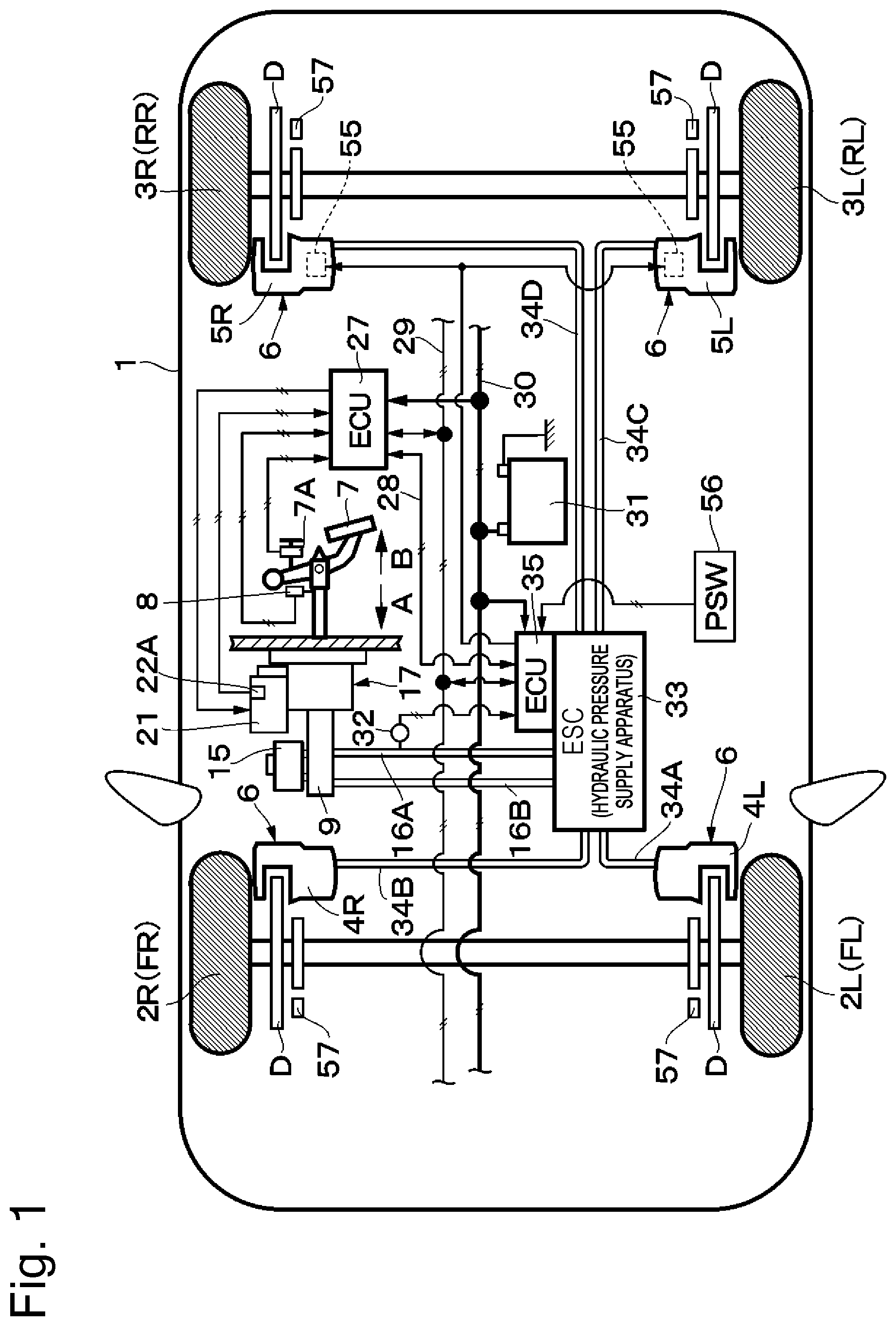Patent US12139112 — Brake system, braking force distribution apparatus, and electric brake apparatus — Figure 1
