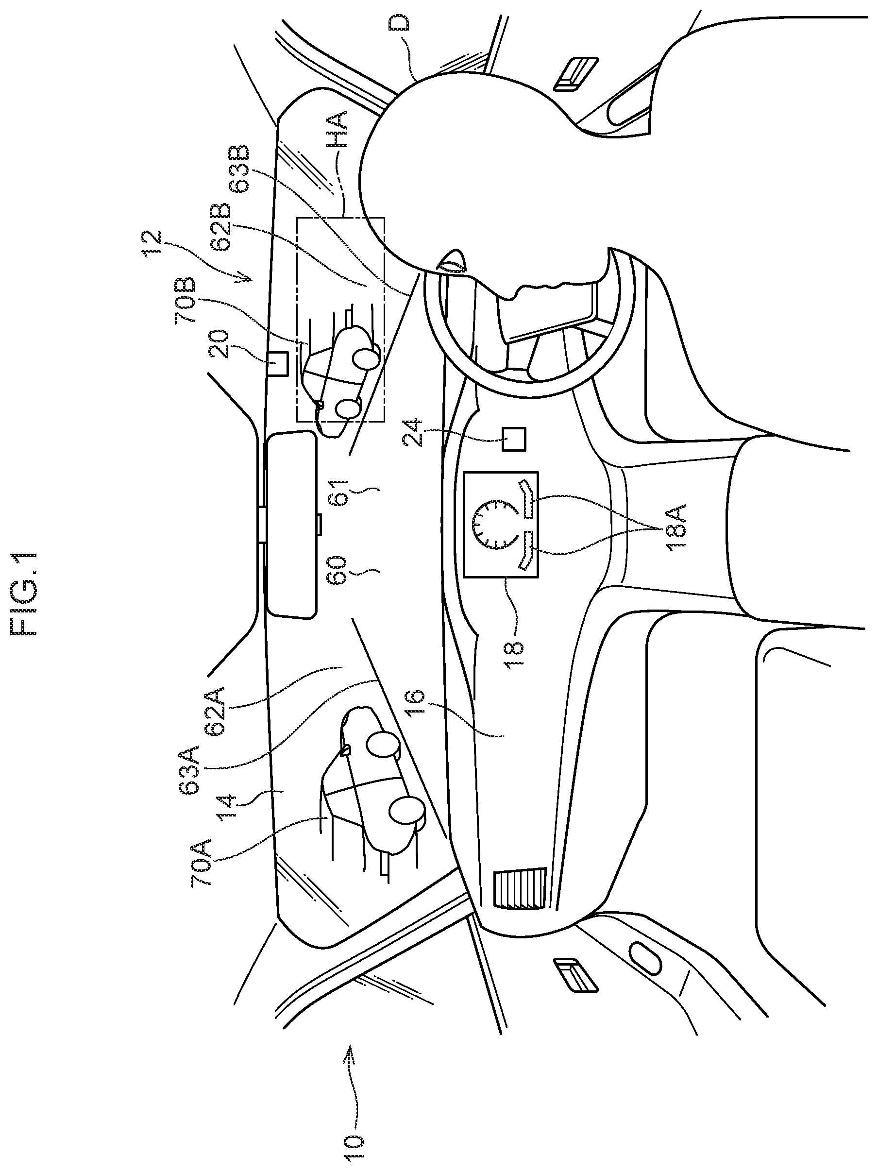 Patent US12139163 — Vehicular display control device, vehicular display device, vehicle, vehicular display control method, and non-transitory recording medium — Figure 1