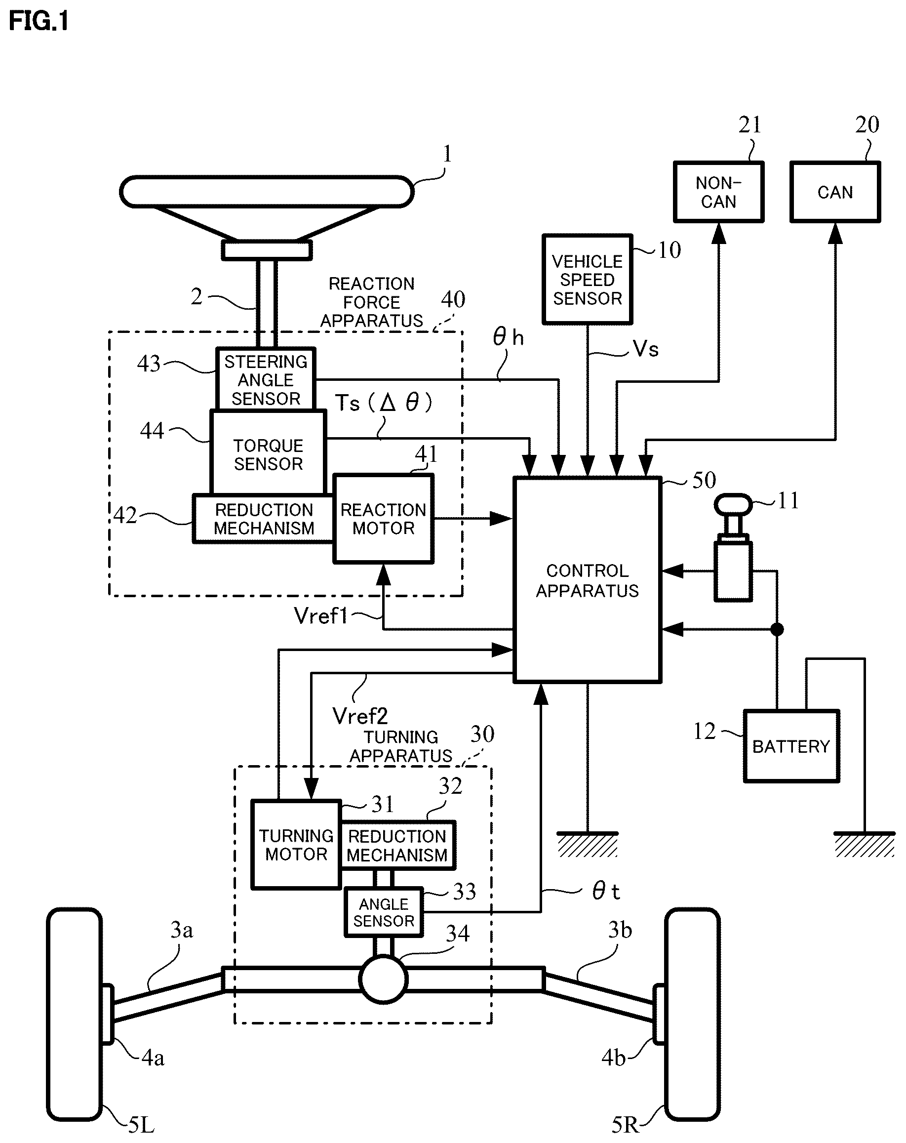 Patent US12139213 — Control apparatus of steering system for vehicles — Figure 1