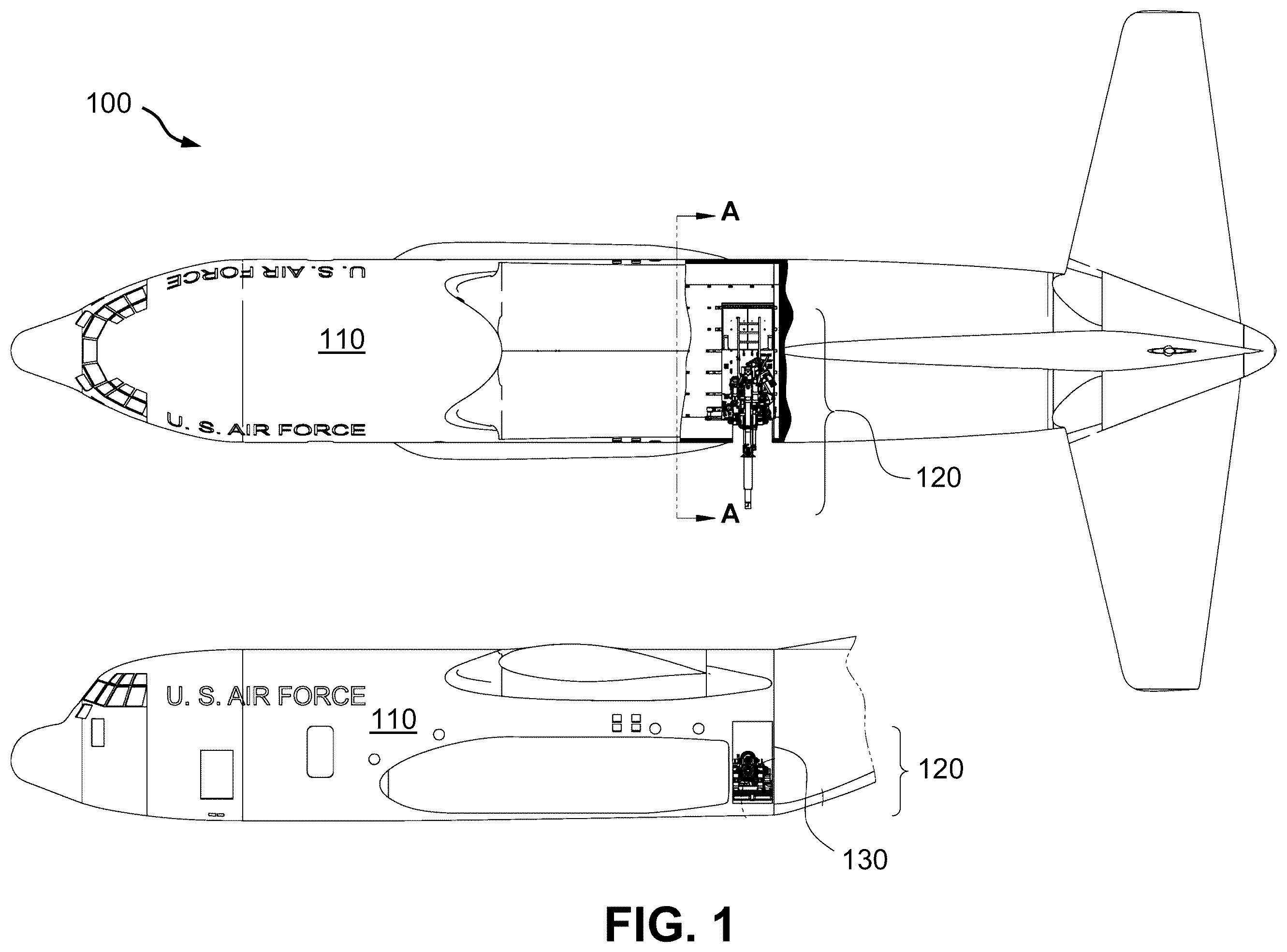 Patent US12139273 — Gun mount for ground attack aircraft — Figure 1