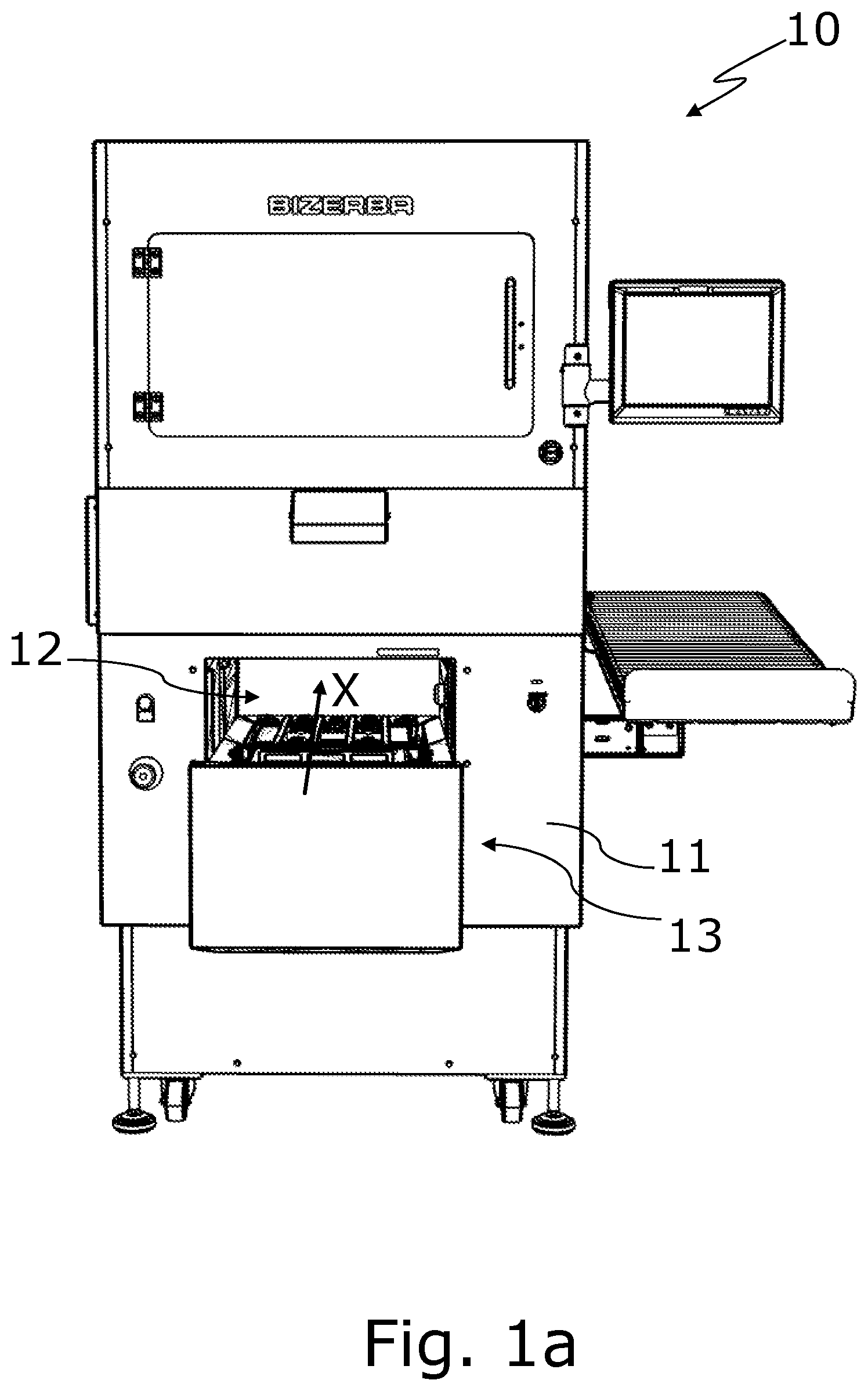Patent US12139288 Figure 1 – Packaging machine comprising an integrated cleaning aid