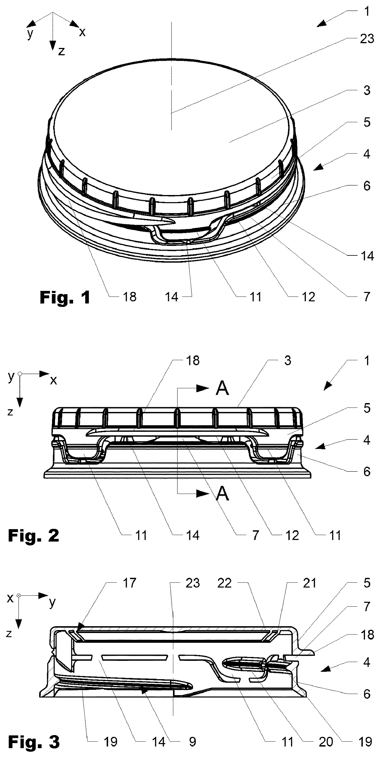 Patent US12139306 — Hinged closure — Figure 1