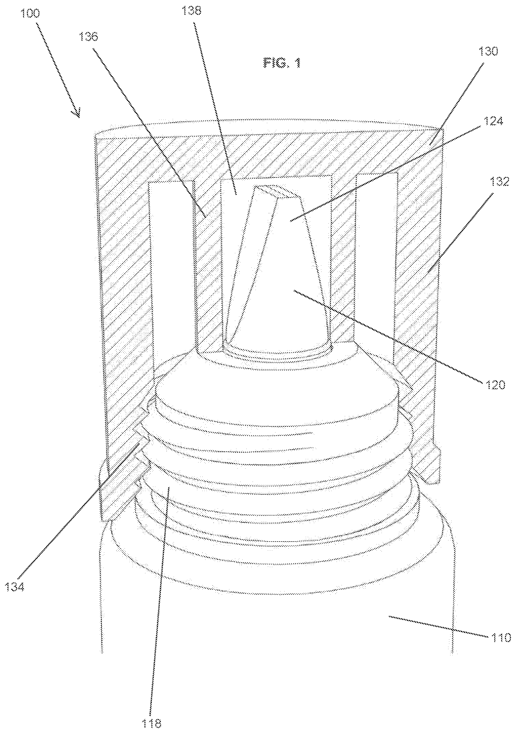 Patent US12139307 — Container comprising a duckbill valve and a leak-resistant closure mechanism — Figure 1