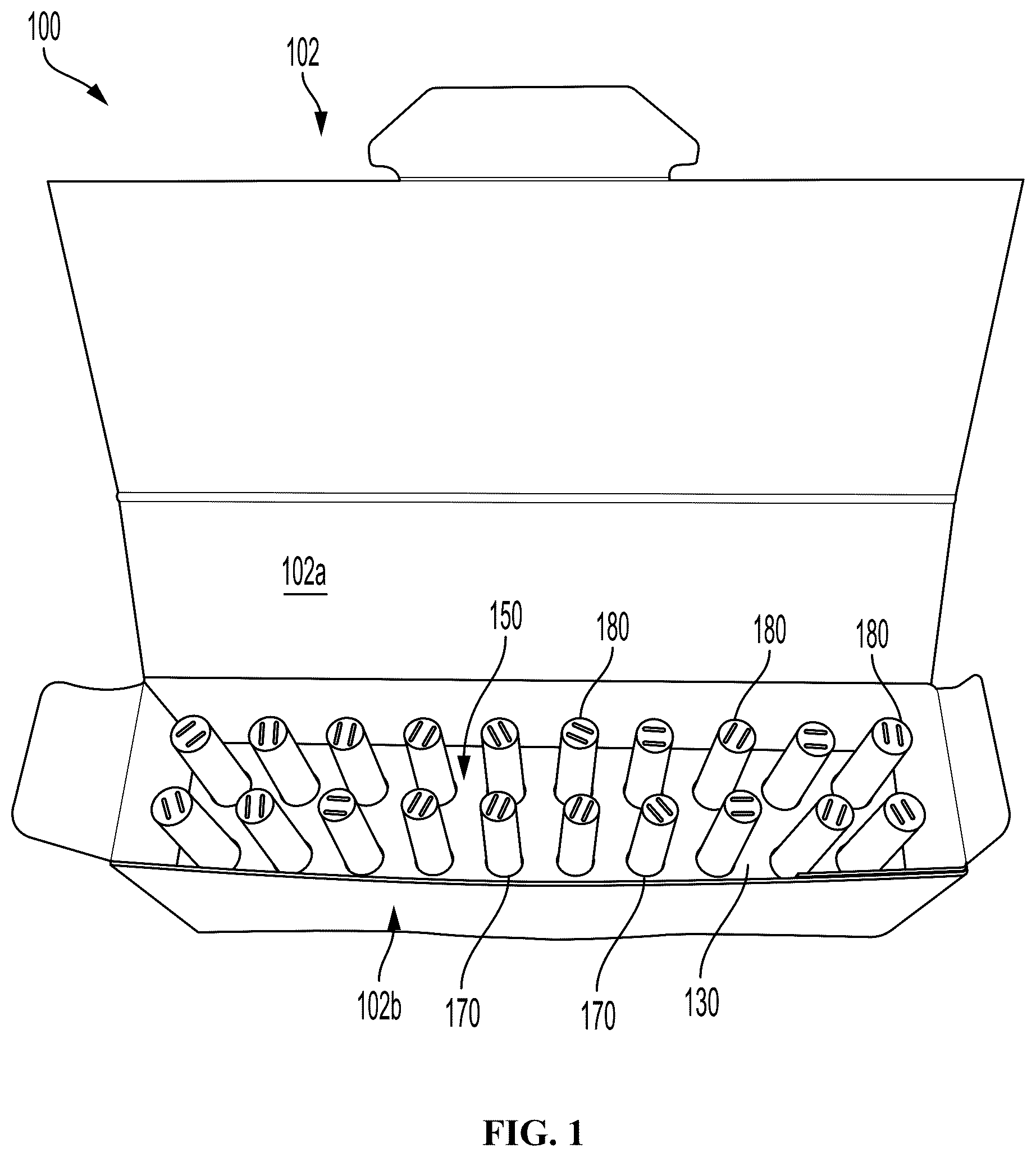 Patent US12139312 — Packaging for an aerosol delivery device and consumable components — Figure 1