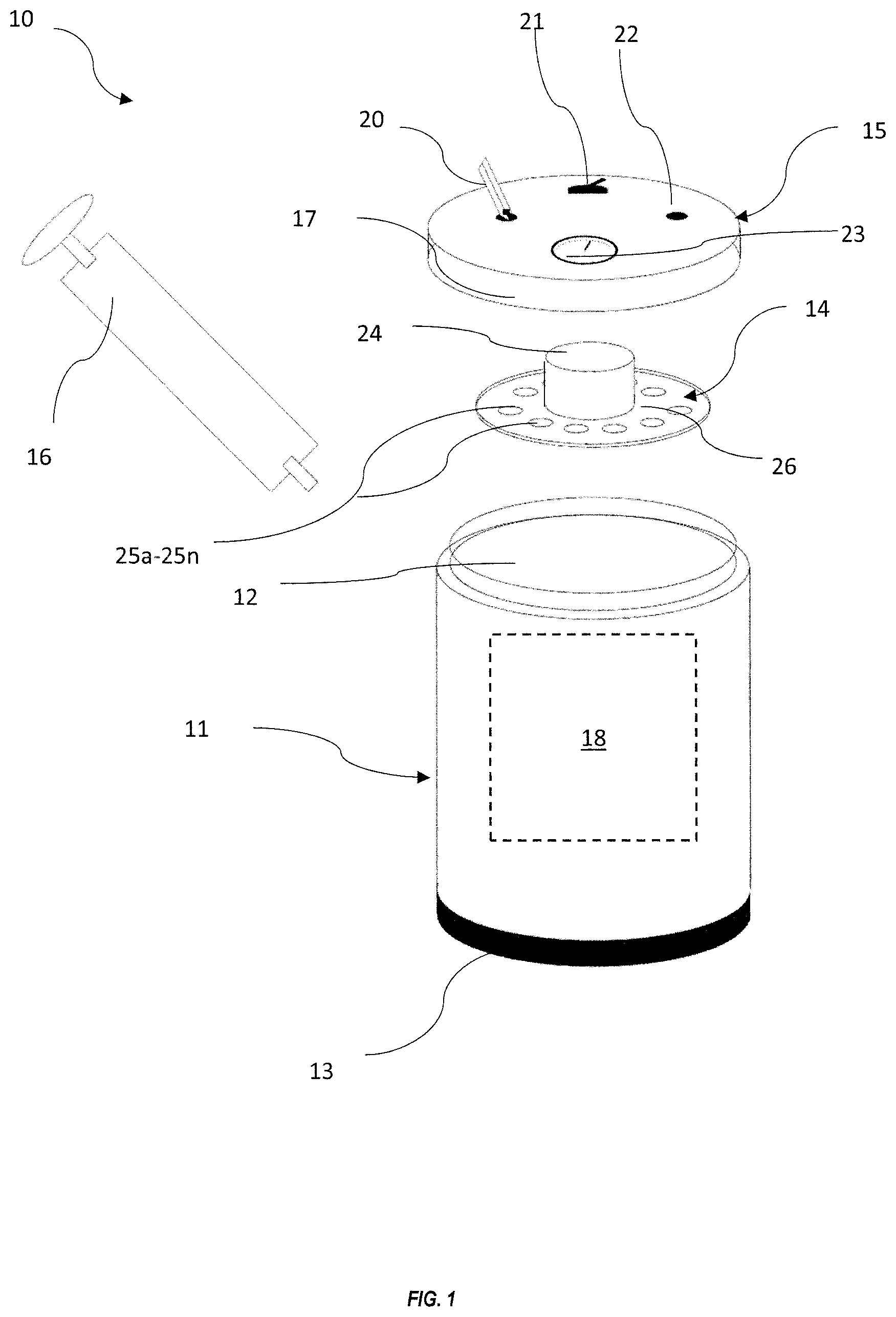 Patent US12139315 — Pickling device with pressured cavity and related methods — Figure 1