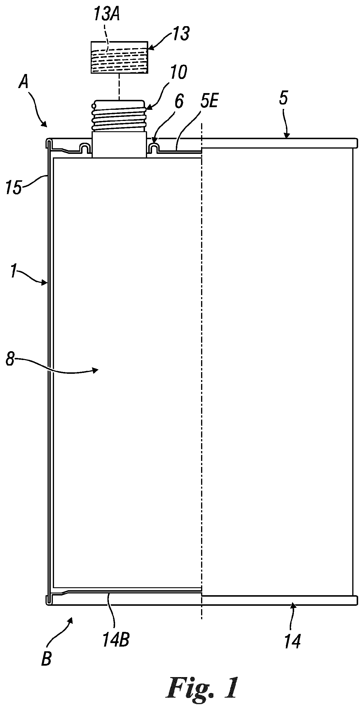 Patent US12139318 — Container for liquid food substances, in particular alcoholic beverages — Figure 1